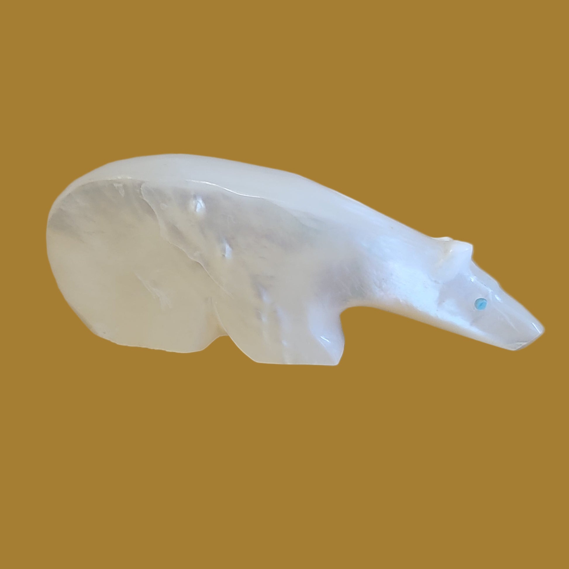 Mother of Pearl Shell Long Necked Bear Zuni Fetish