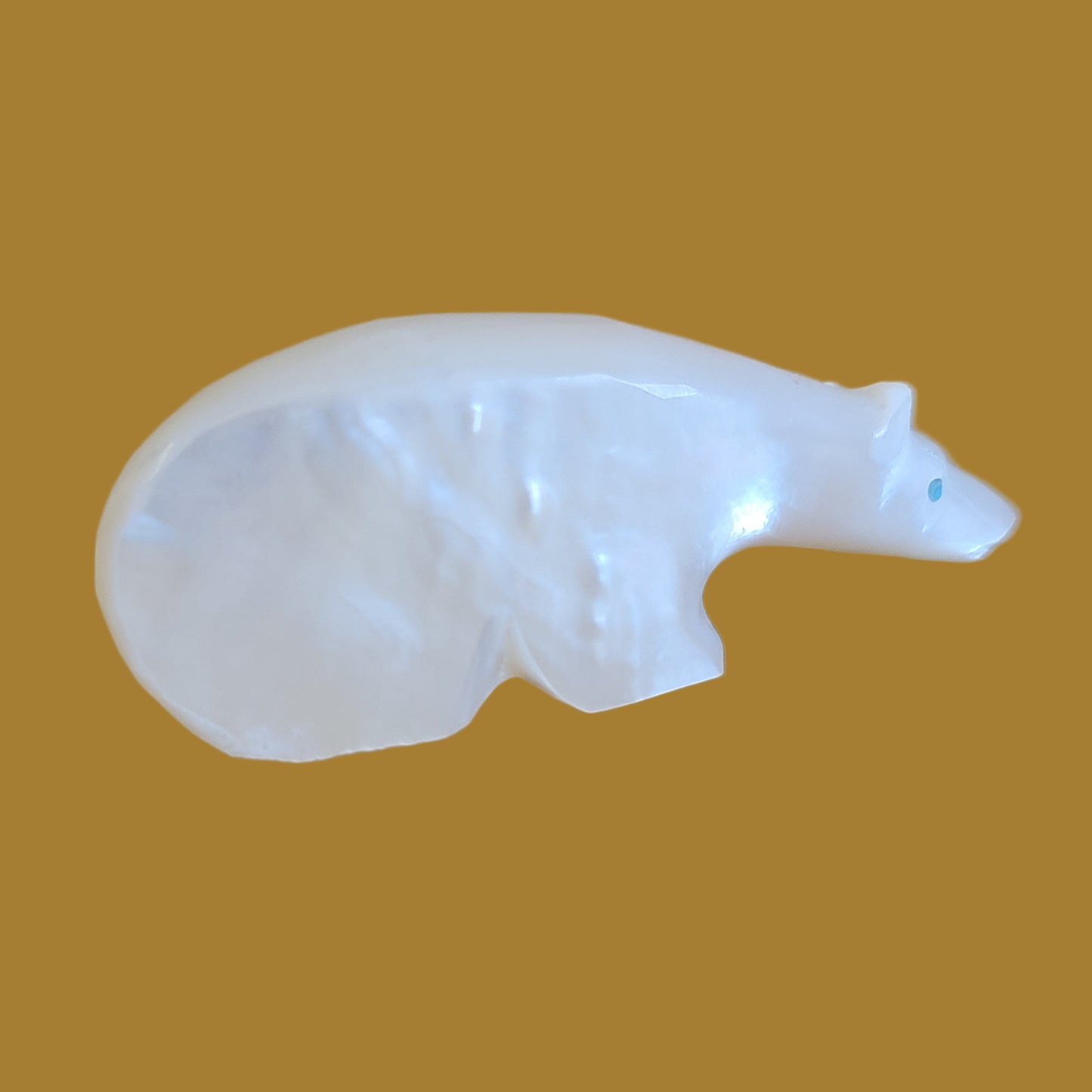 Mother of Pearl Shell Long Necked Bear Zuni Fetish