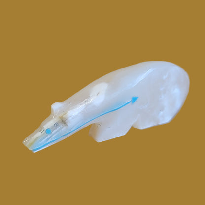 Mother of Pearl Shell Long Necked Bear Zuni Fetish