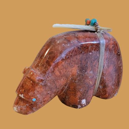 Large and Powerful Red Jasper Grizzly Bear Zuni Fetish