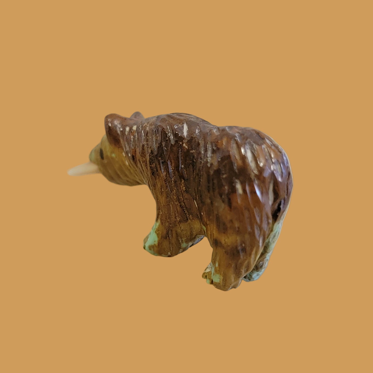 Furry Turquoise Bear w/Fish Zuni Fetish