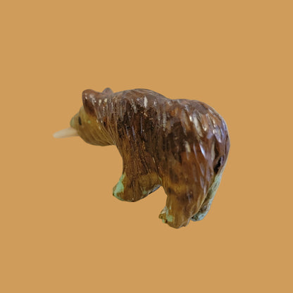 Furry Turquoise Bear w/Fish Zuni Fetish