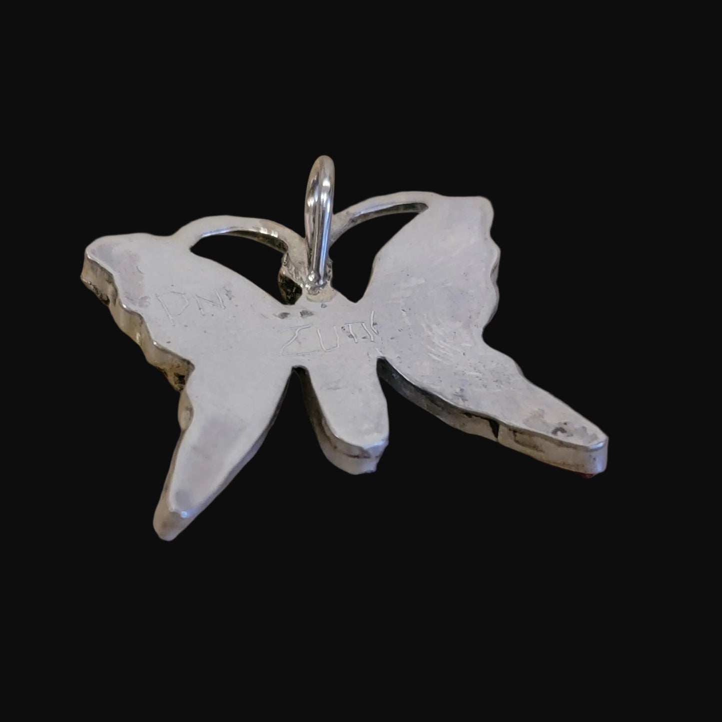 Pink Mussel Shell Zuni Inlay Sterling Silver Butterfly Pendant Indian Jewelry