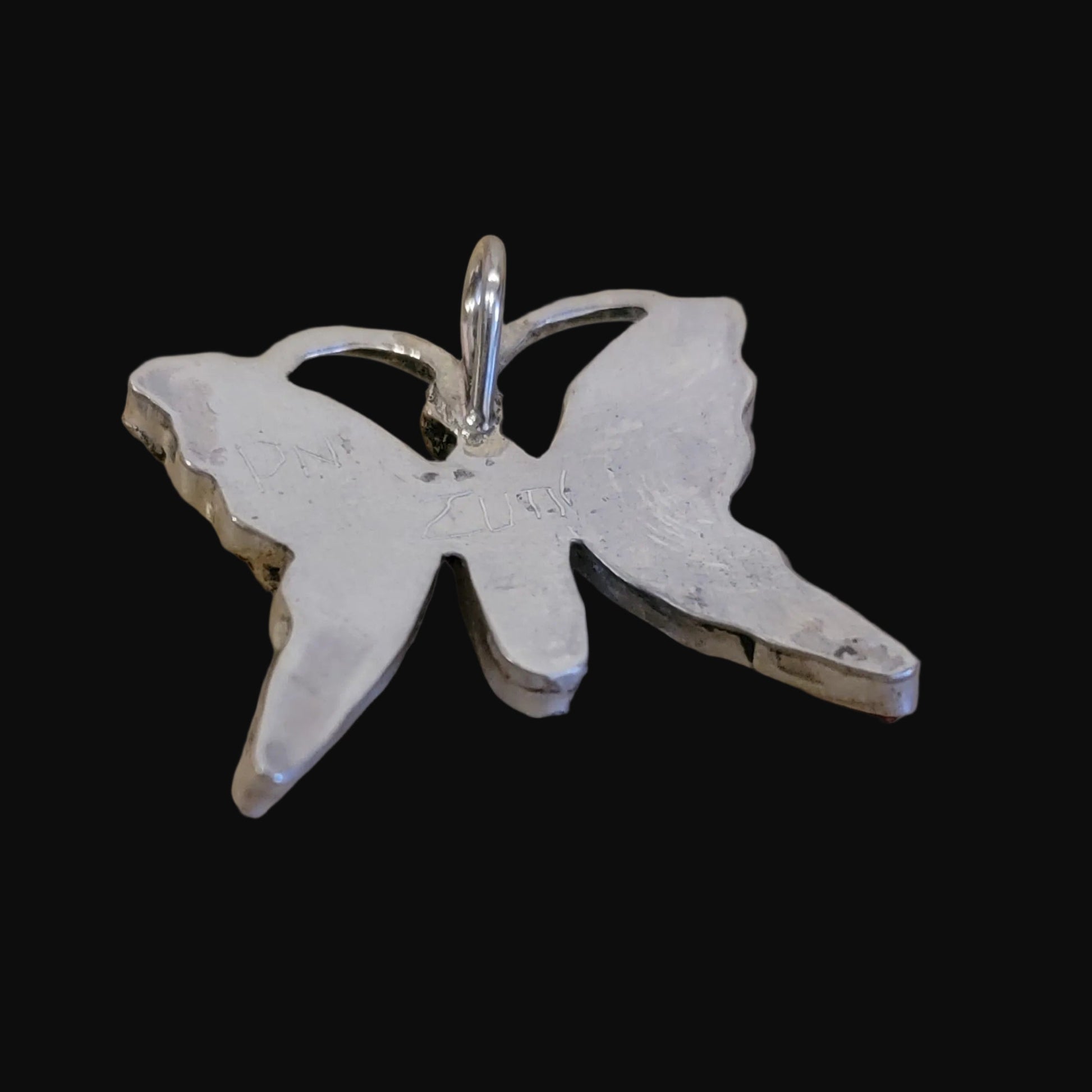 Pink Mussel Shell Zuni Inlay Sterling Silver Butterfly Pendant Indian Jewelry
