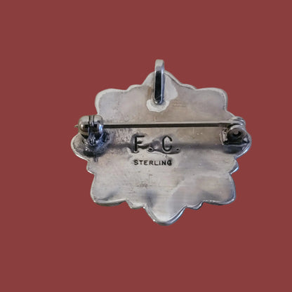 Turquoise and Mother of Pearl Sterling Silver Zuni Snowflake Pin/Pendant Indian Jewelry