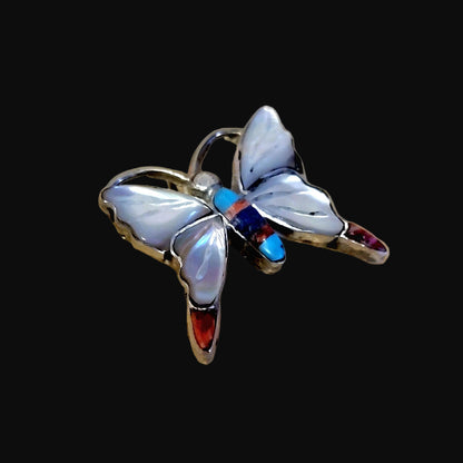 Mother of Pearl Inlaid Sterling Butterfly Zuni Pendant Indian Jewelry