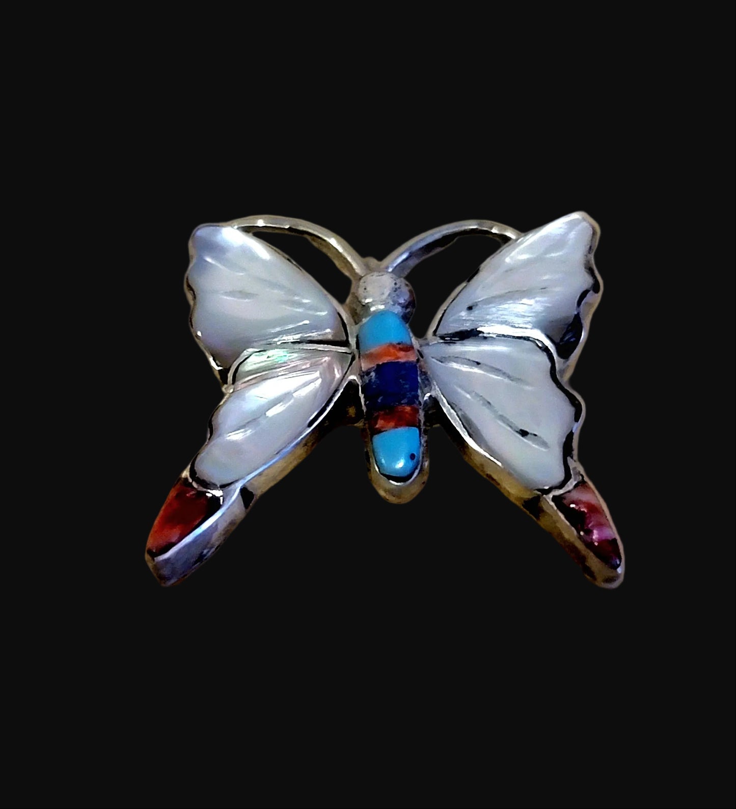 Mother of Pearl Inlaid Sterling Butterfly Zuni Pendant Indian Jewelry