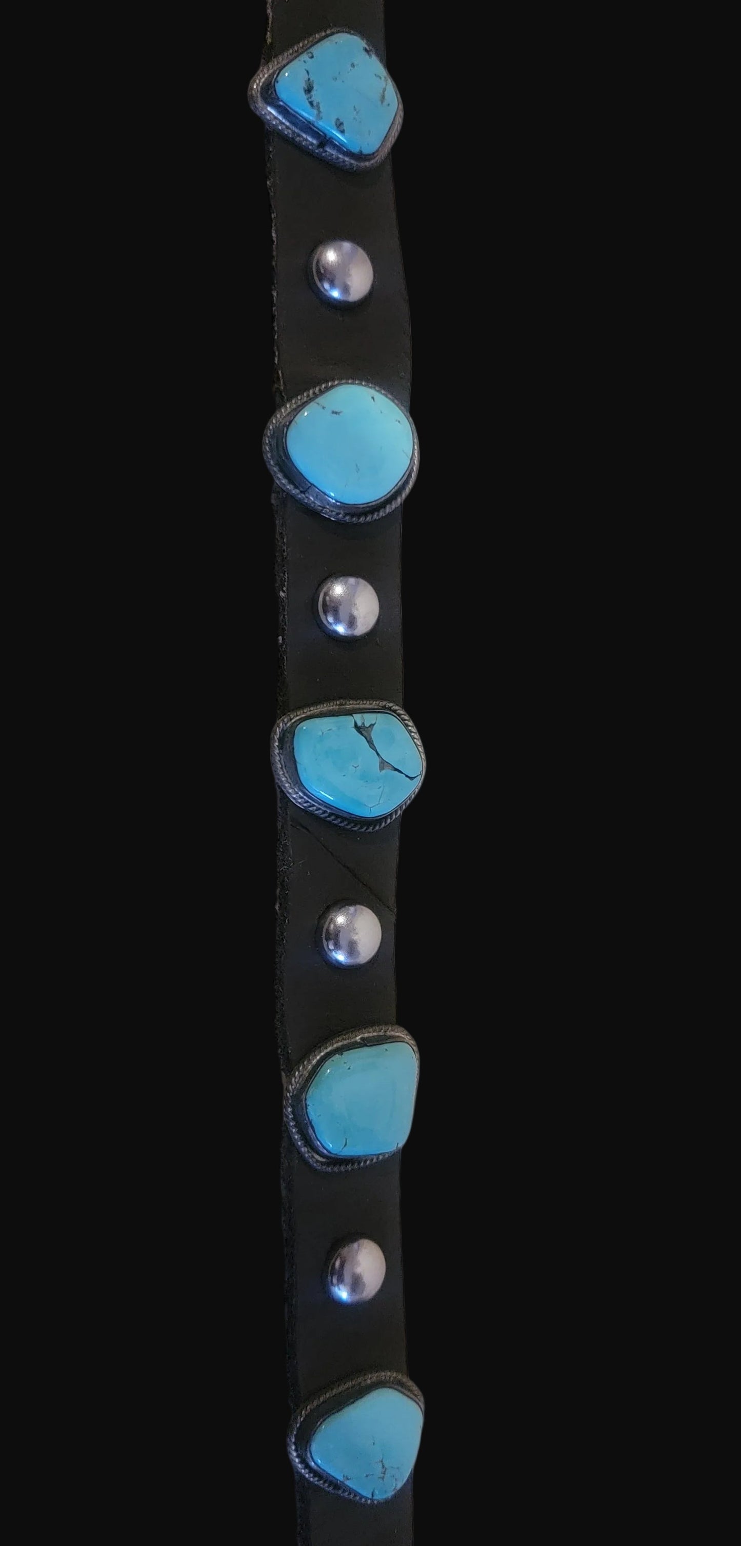 Navajo Leather Dog Collar w/5 Turquoise and Sterling Silver Matching Stones for the Pampered Pooch