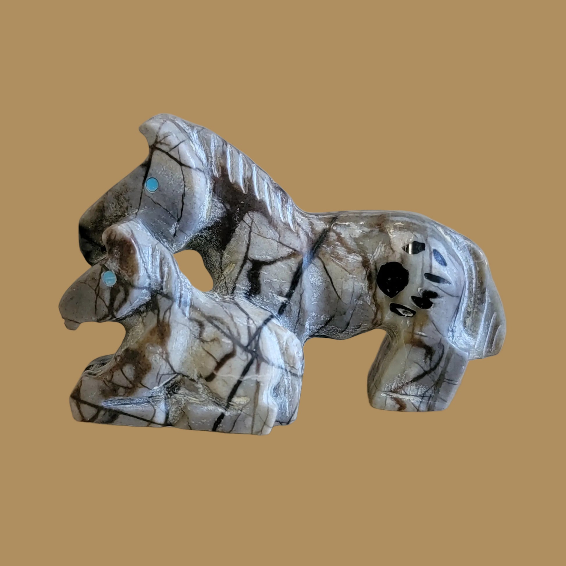 Mare and Colt Horses w/ Handprint Zuni Fetish