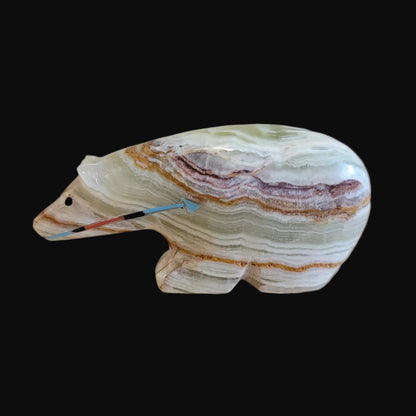 Onyx Bear w/Colorful Heartline Zuni Fetish