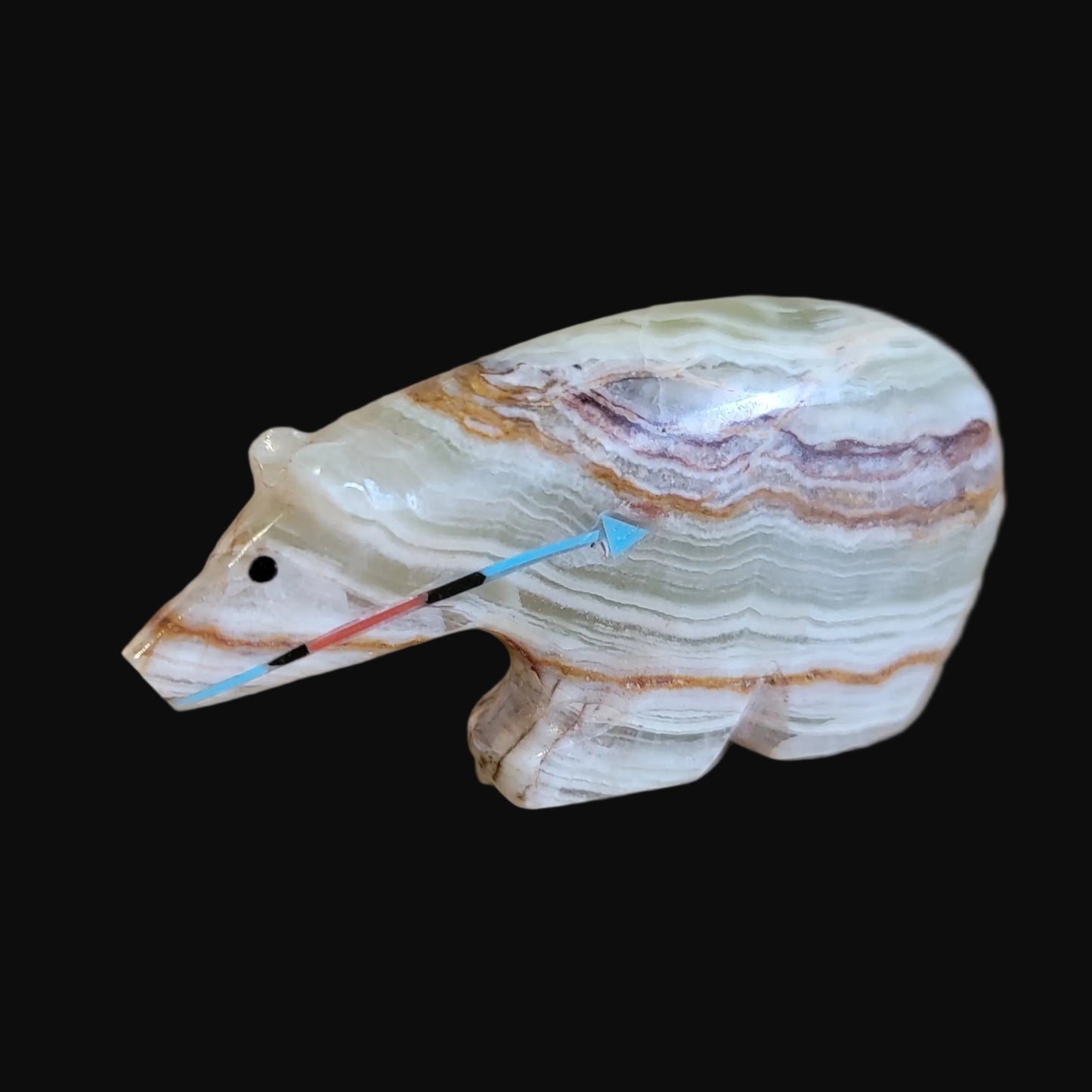 Onyx Bear w/Colorful Heartline Zuni Fetish