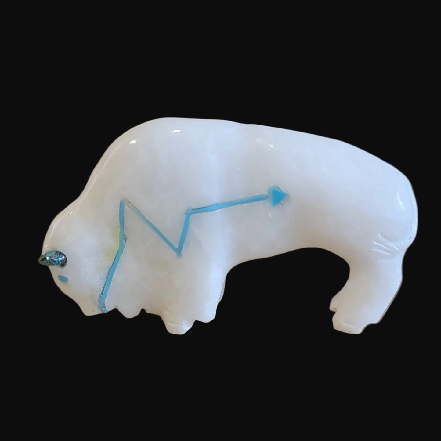 Elegant White Marble Bison/Buffalo Zuni Fetish