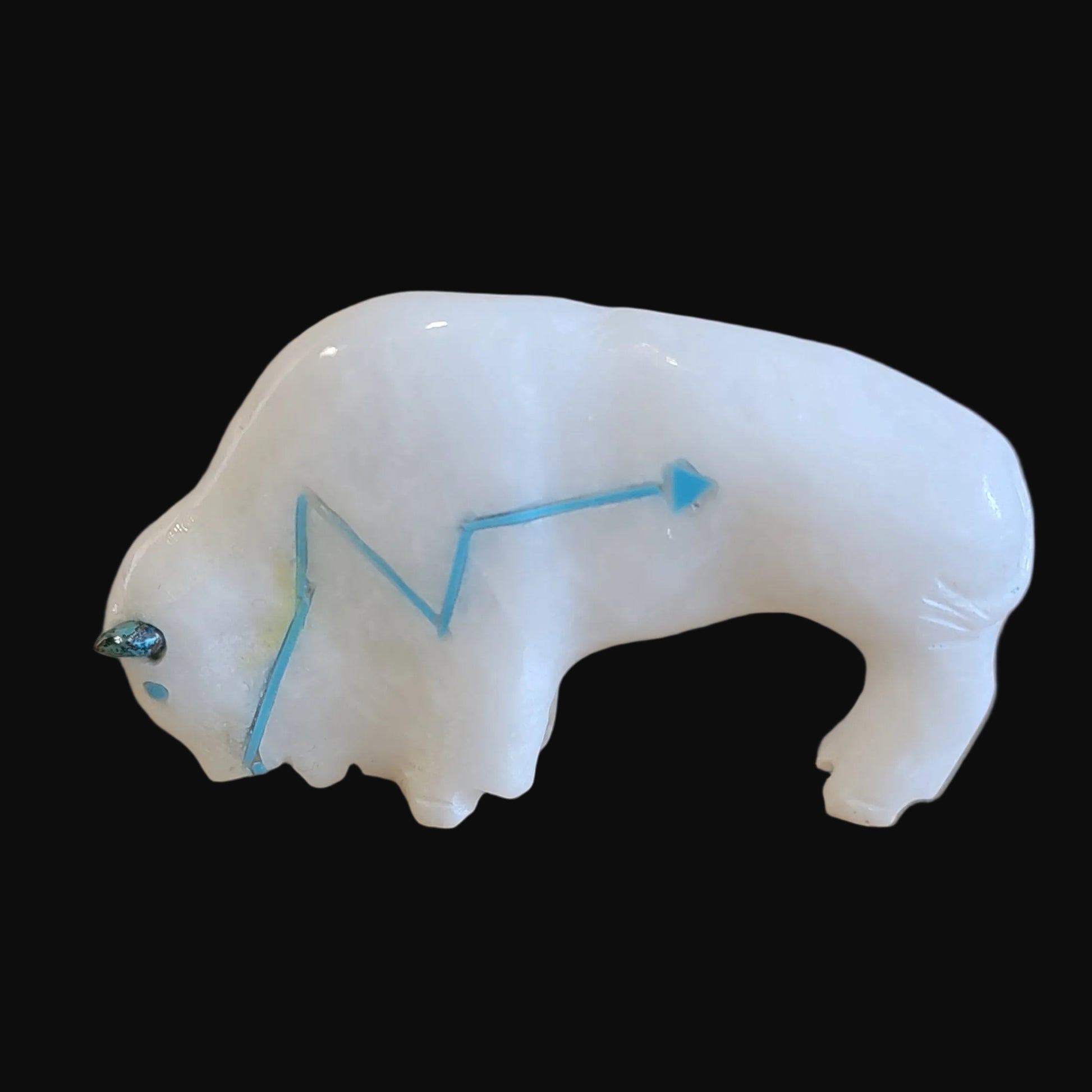 Elegant White Marble Bison/Buffalo Zuni Fetish