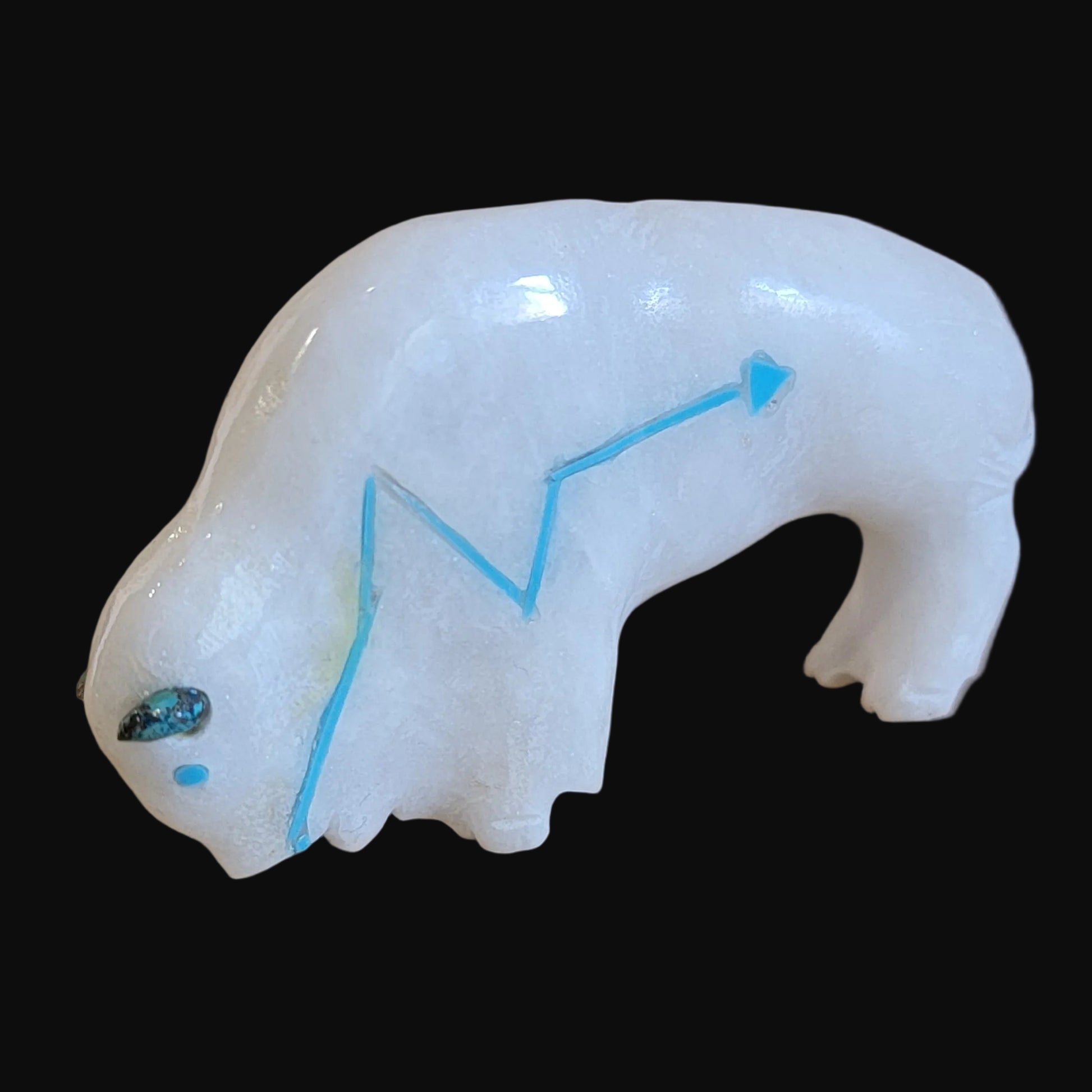 Elegant White Marble Bison/Buffalo Zuni Fetish