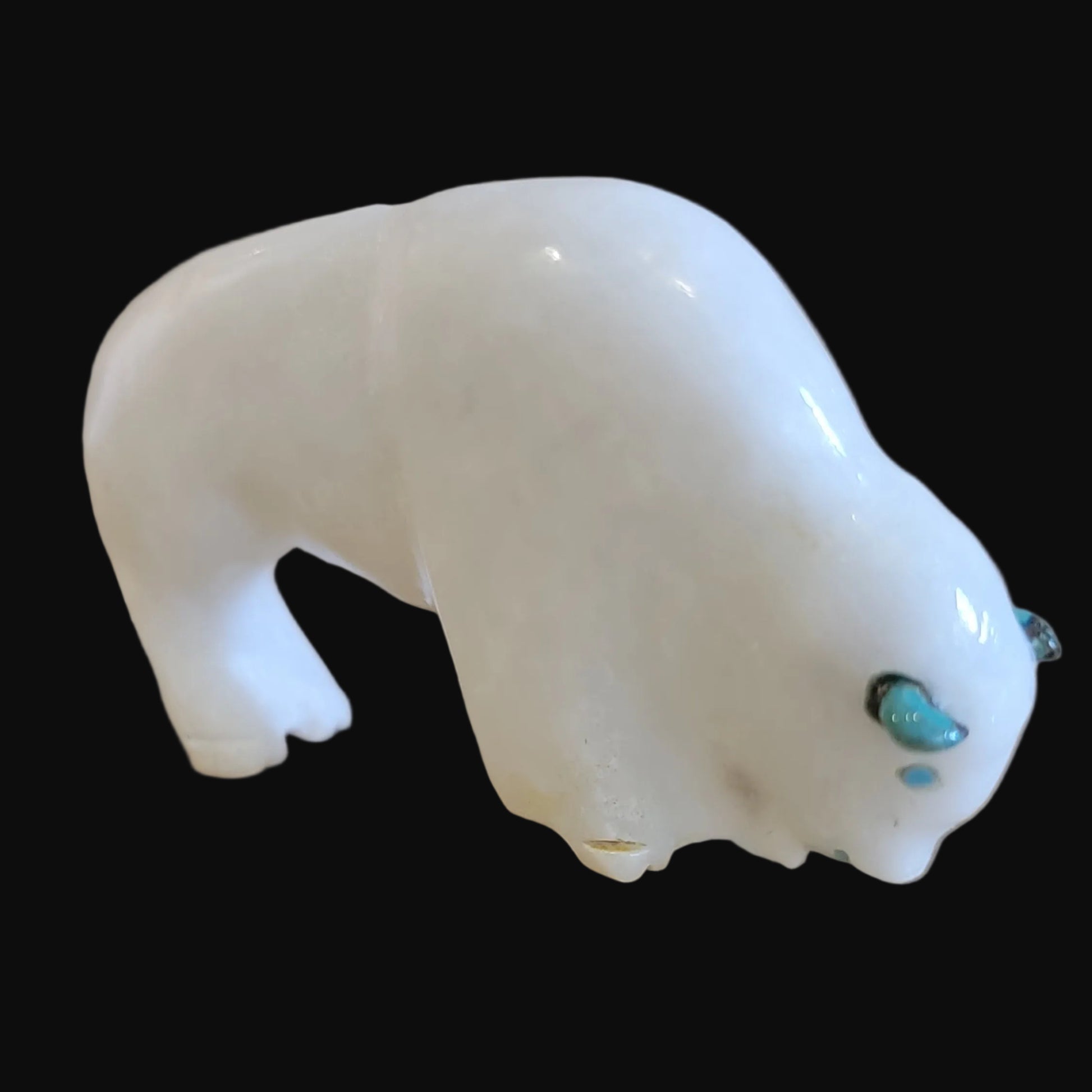 Elegant White Marble Bison/Buffalo Zuni Fetish