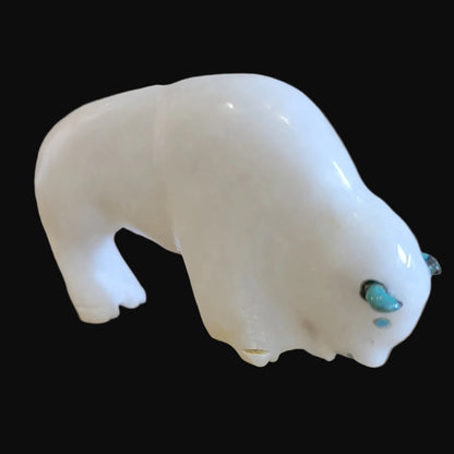 Elegant White Marble Bison/Buffalo Zuni Fetish