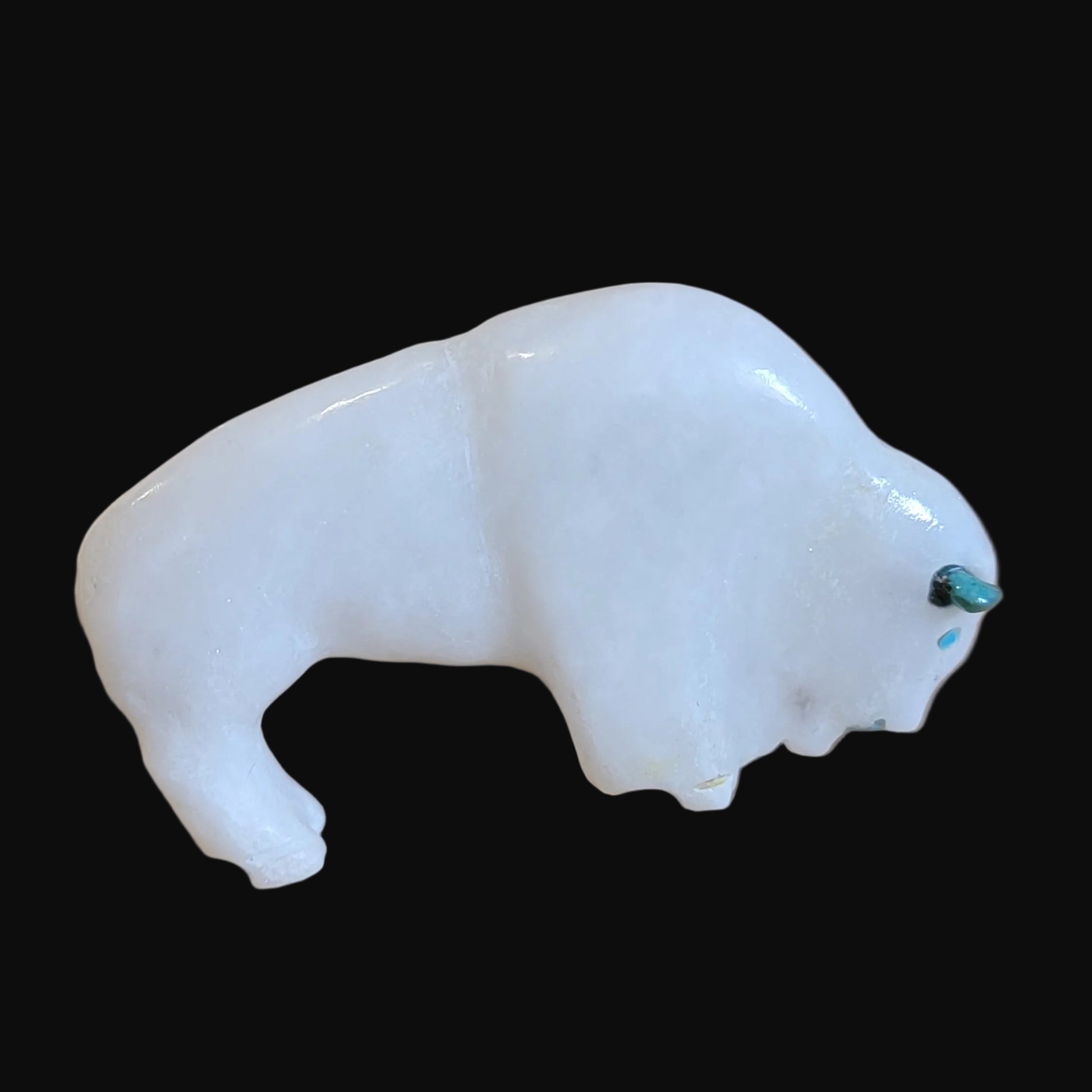 Elegant White Marble Bison/Buffalo Zuni Fetish