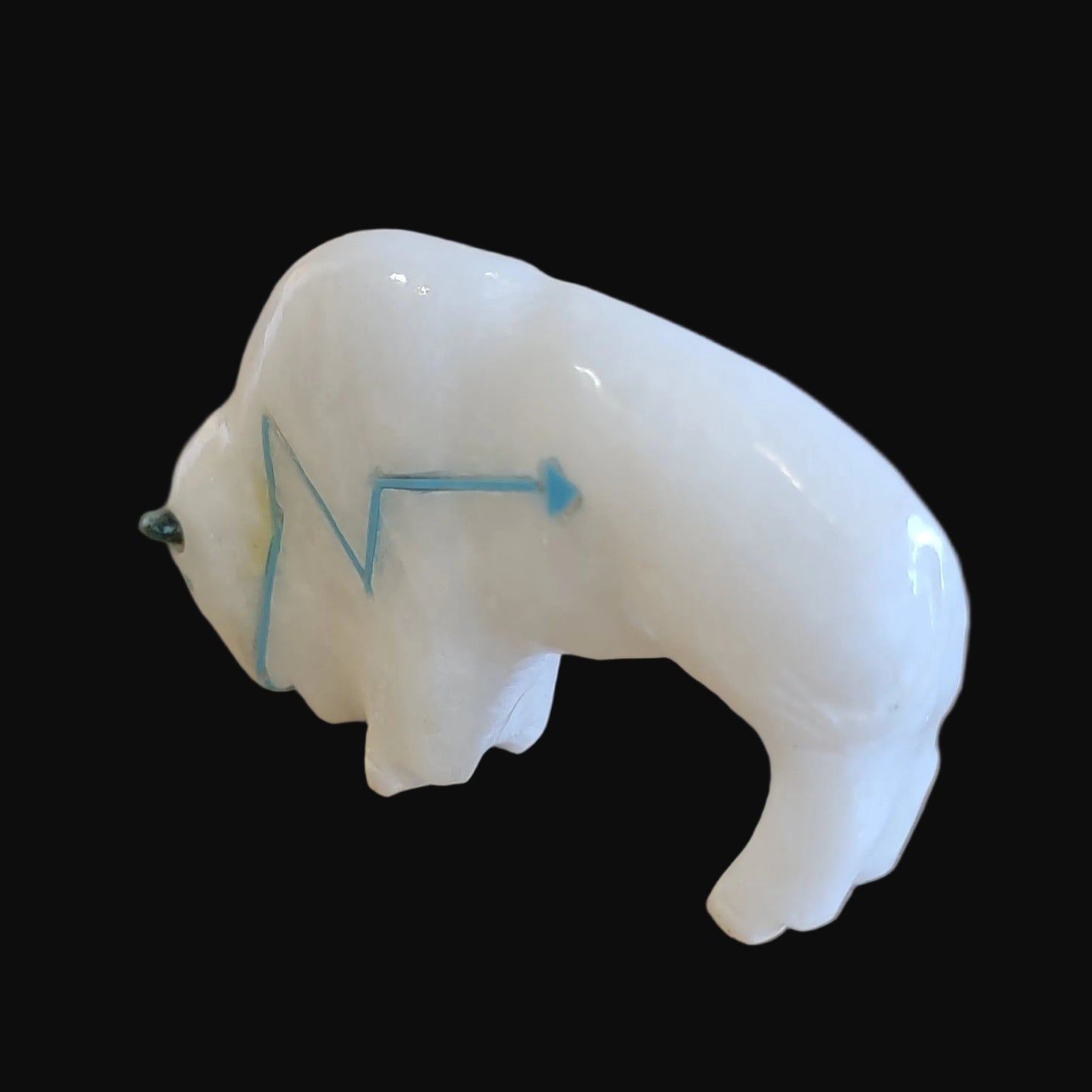 Elegant White Marble Bison/Buffalo Zuni Fetish