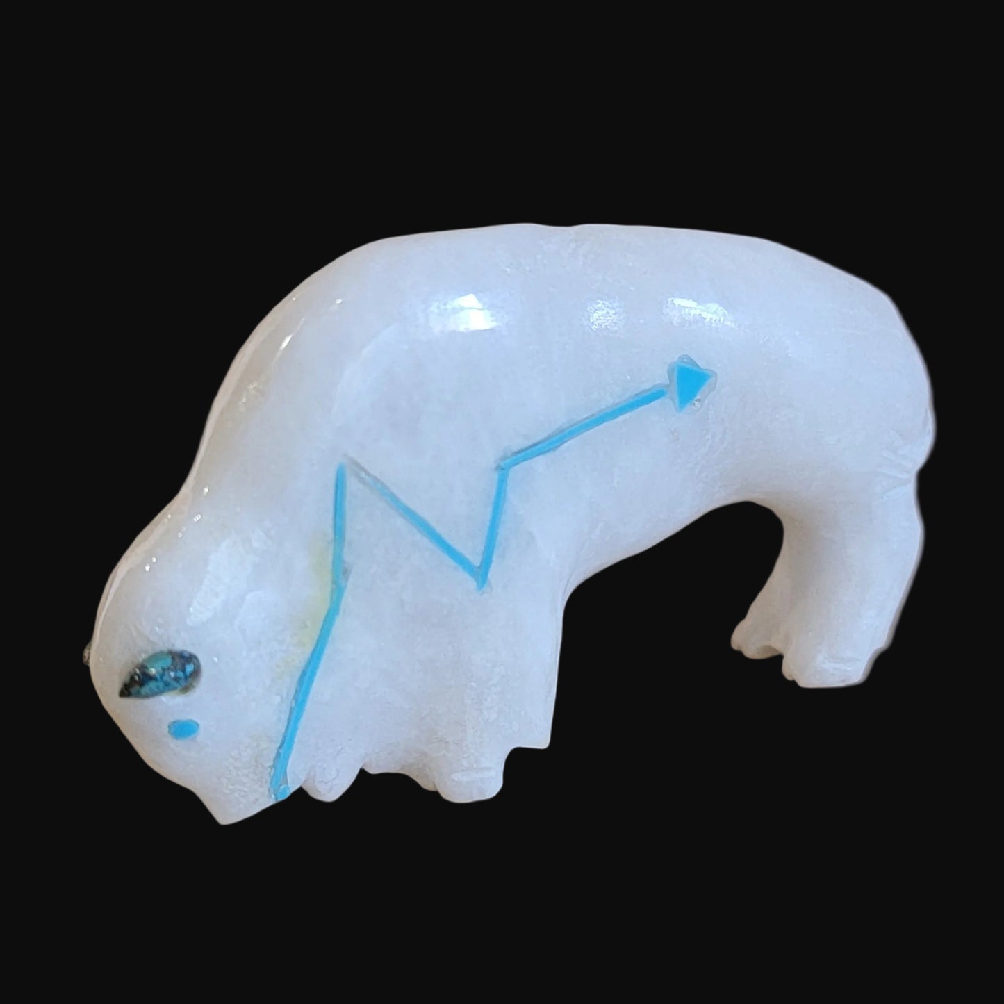 Elegant White Marble Bison/Buffalo Zuni Fetish