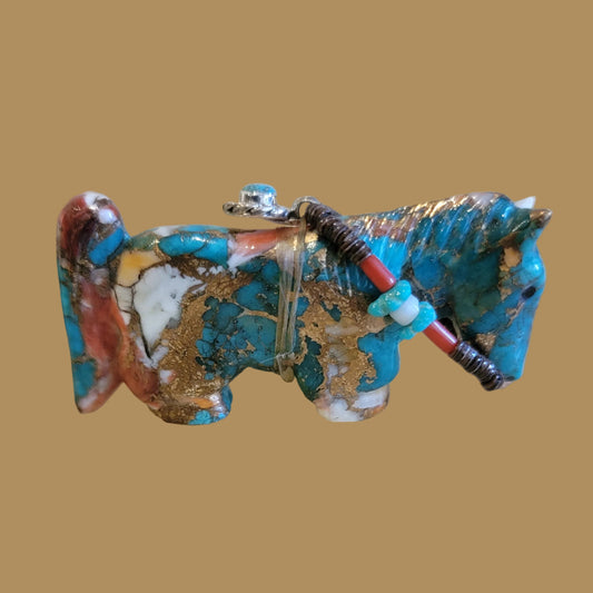 Beautiful Composite Horse w/ Fancy Bridle and Sterling Jewelry Zuni Fetish