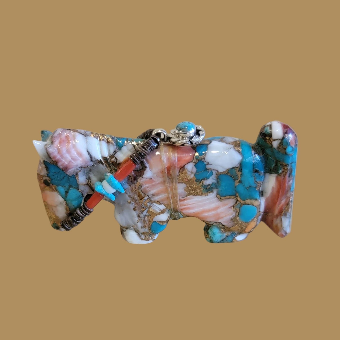 Beautiful Composite Horse w/ Fancy Bridle and Sterling Jewelry Zuni Fetish