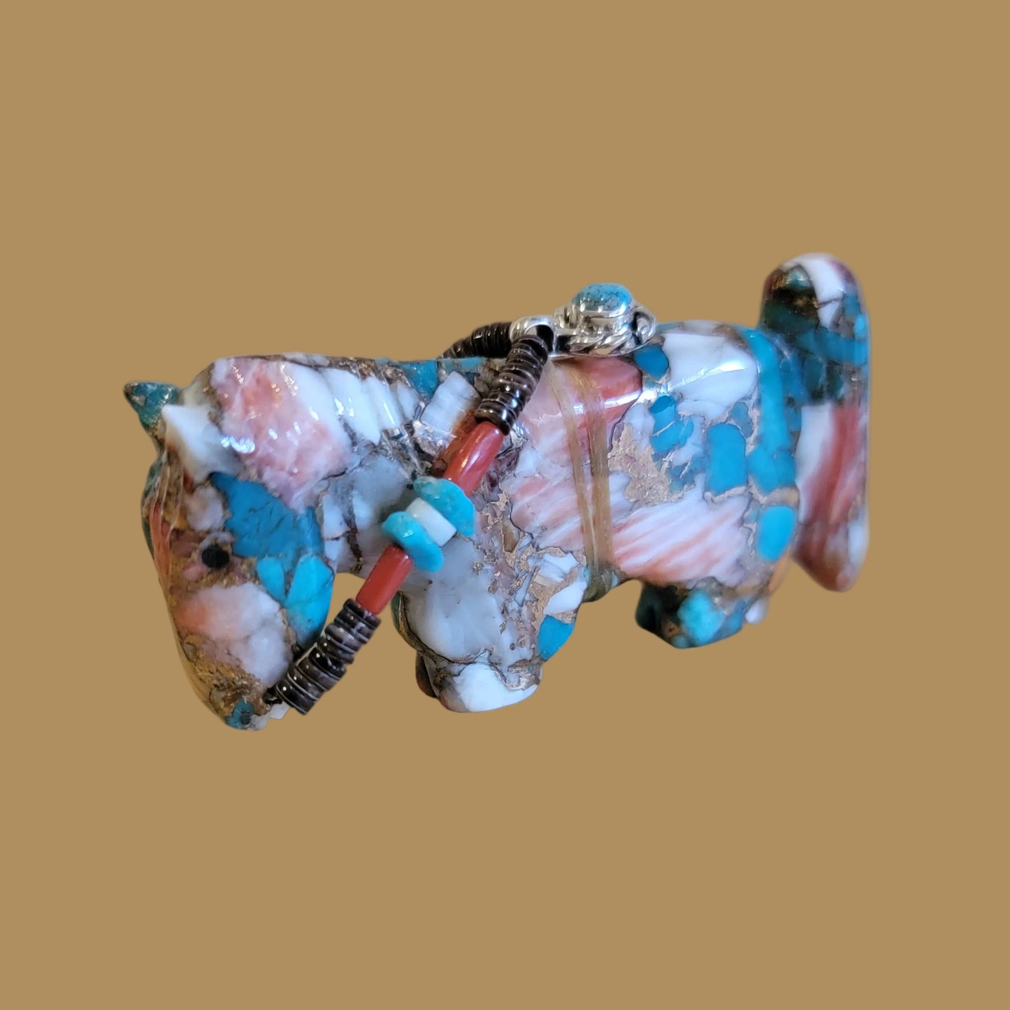 Beautiful Composite Horse w/ Fancy Bridle and Sterling Jewelry Zuni Fetish