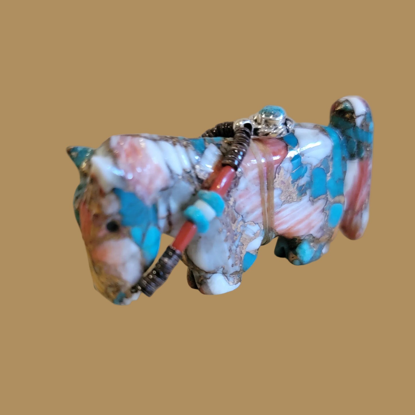 Beautiful Composite Horse w/ Fancy Bridle and Sterling Jewelry Zuni Fetish