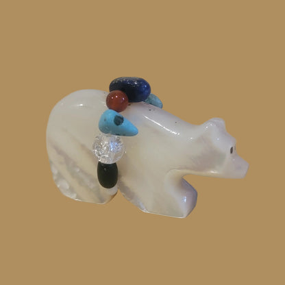 Mother of Pearl Bear w/ Fancy Bundle Zuni Fetish