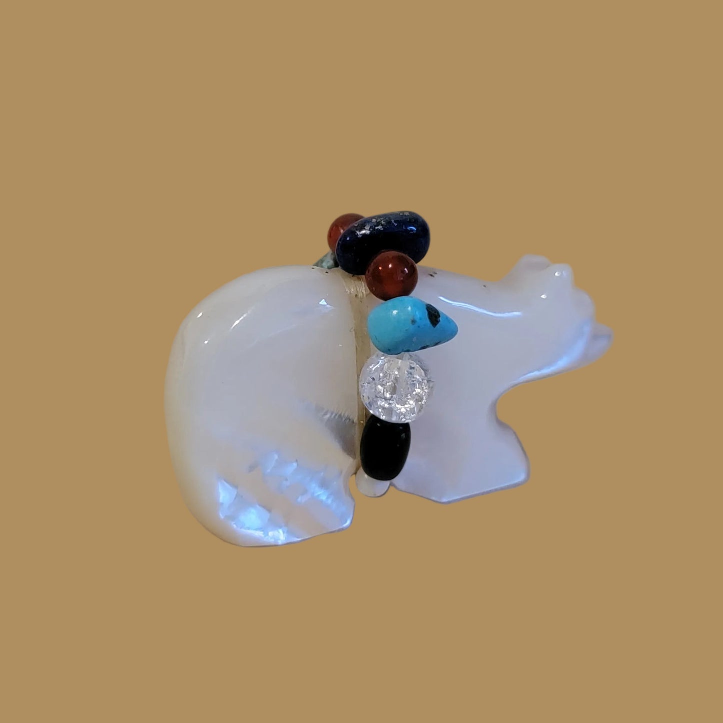 Mother of Pearl Bear w/ Fancy Bundle Zuni Fetish