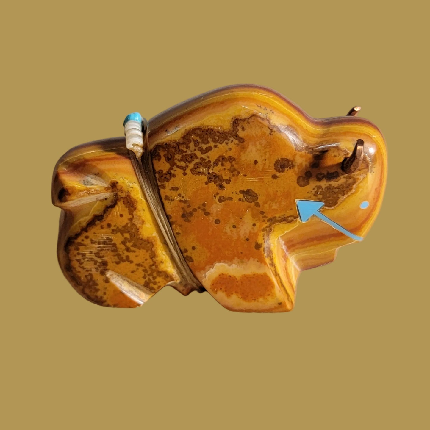 Navajo Onyx Bison w/ Copper Horns Zuni Fetish