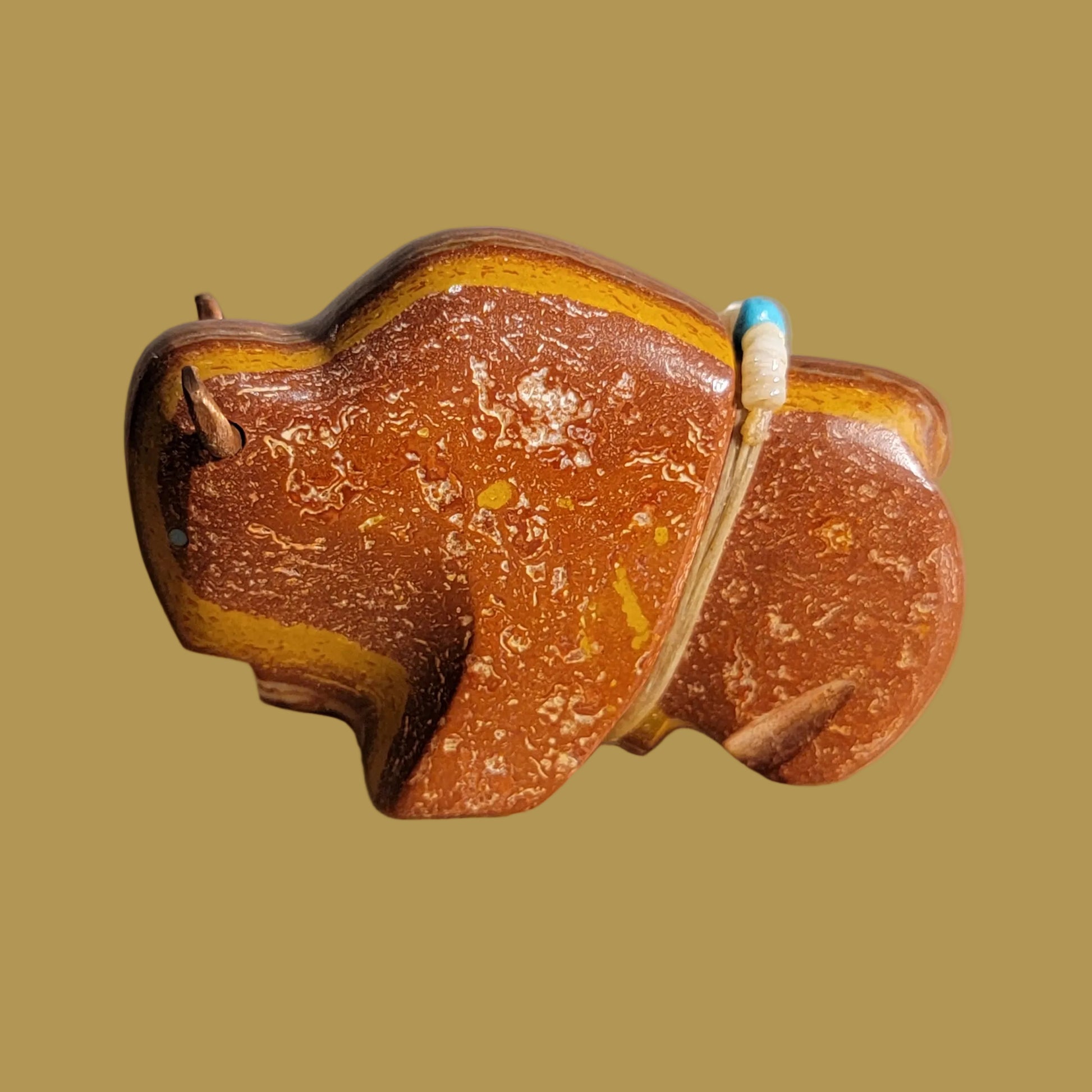 Navajo Onyx Bison w/ Copper Horns Zuni Fetish