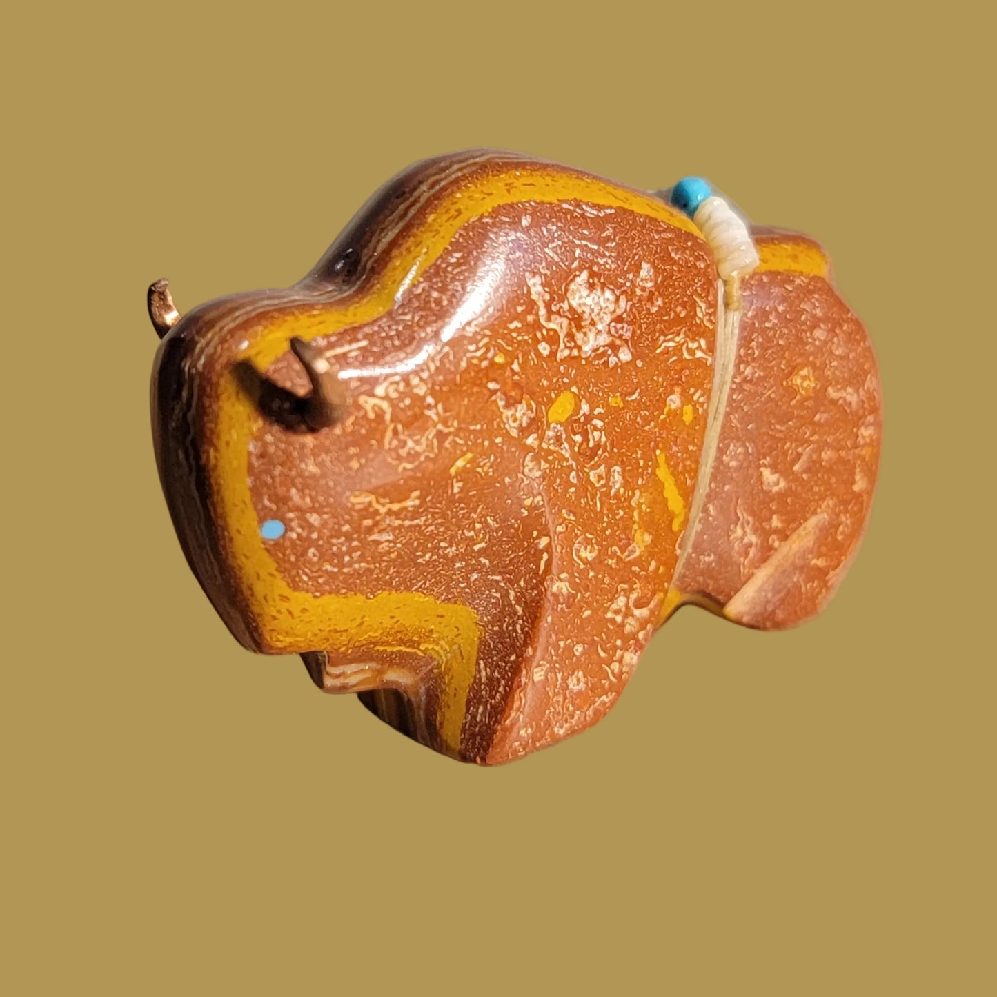 Navajo Onyx Bison w/ Copper Horns Zuni Fetish