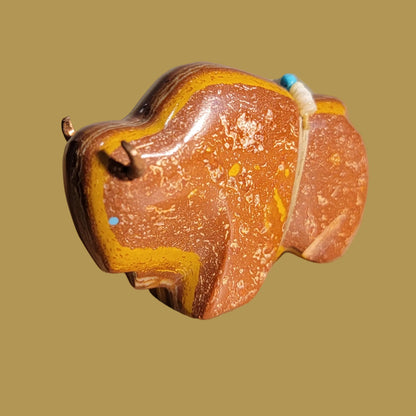 Navajo Onyx Bison w/ Copper Horns Zuni Fetish