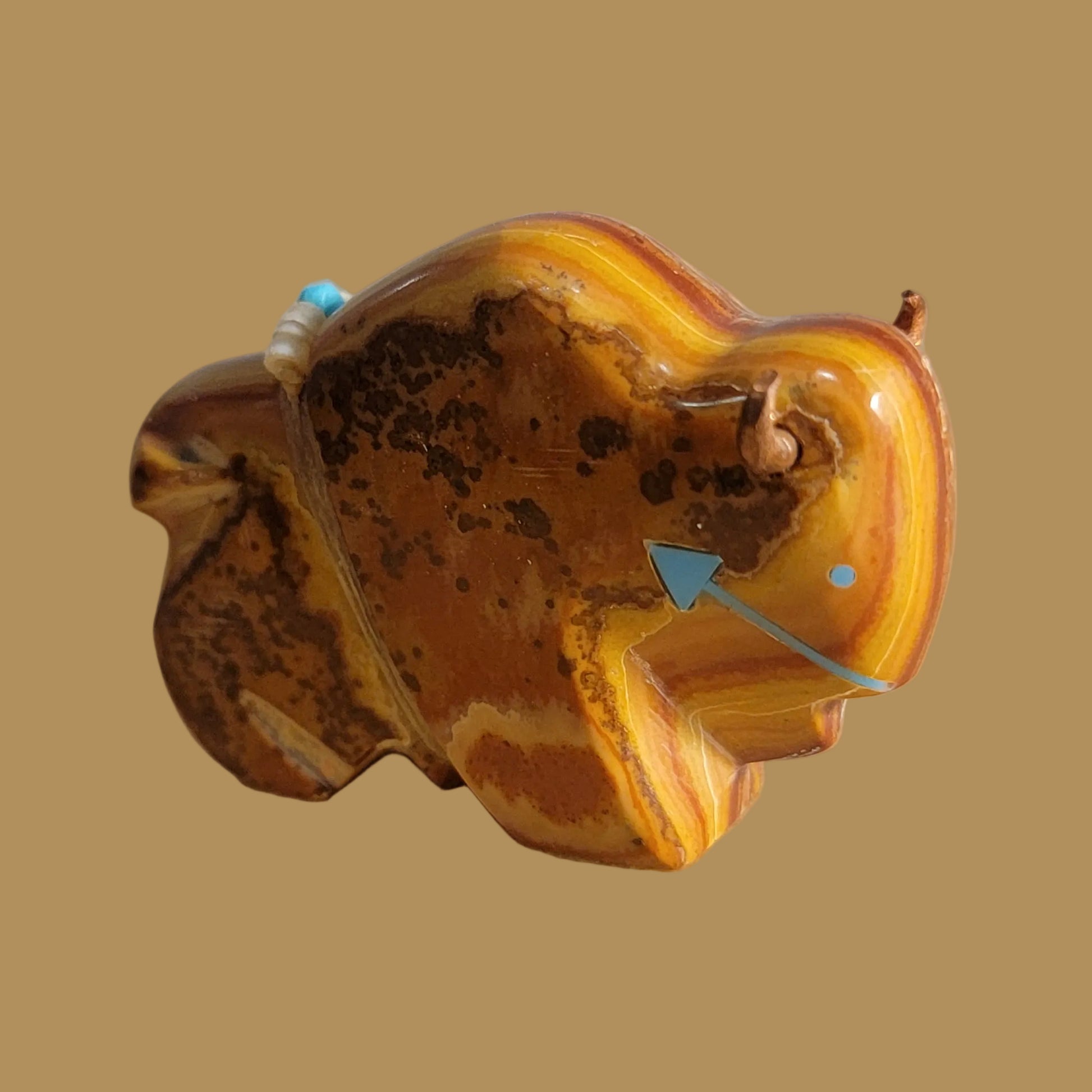 Navajo Onyx Bison w/ Copper Horns Zuni Fetish
