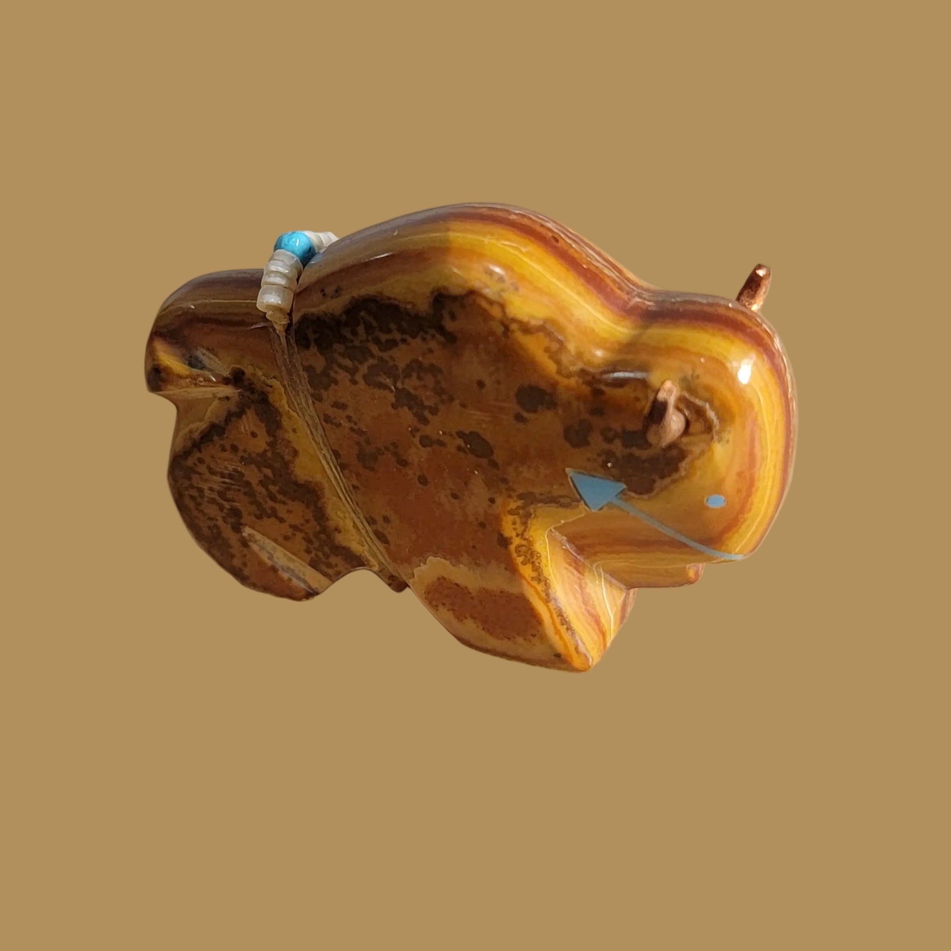 Navajo Onyx Bison w/ Copper Horns Zuni Fetish