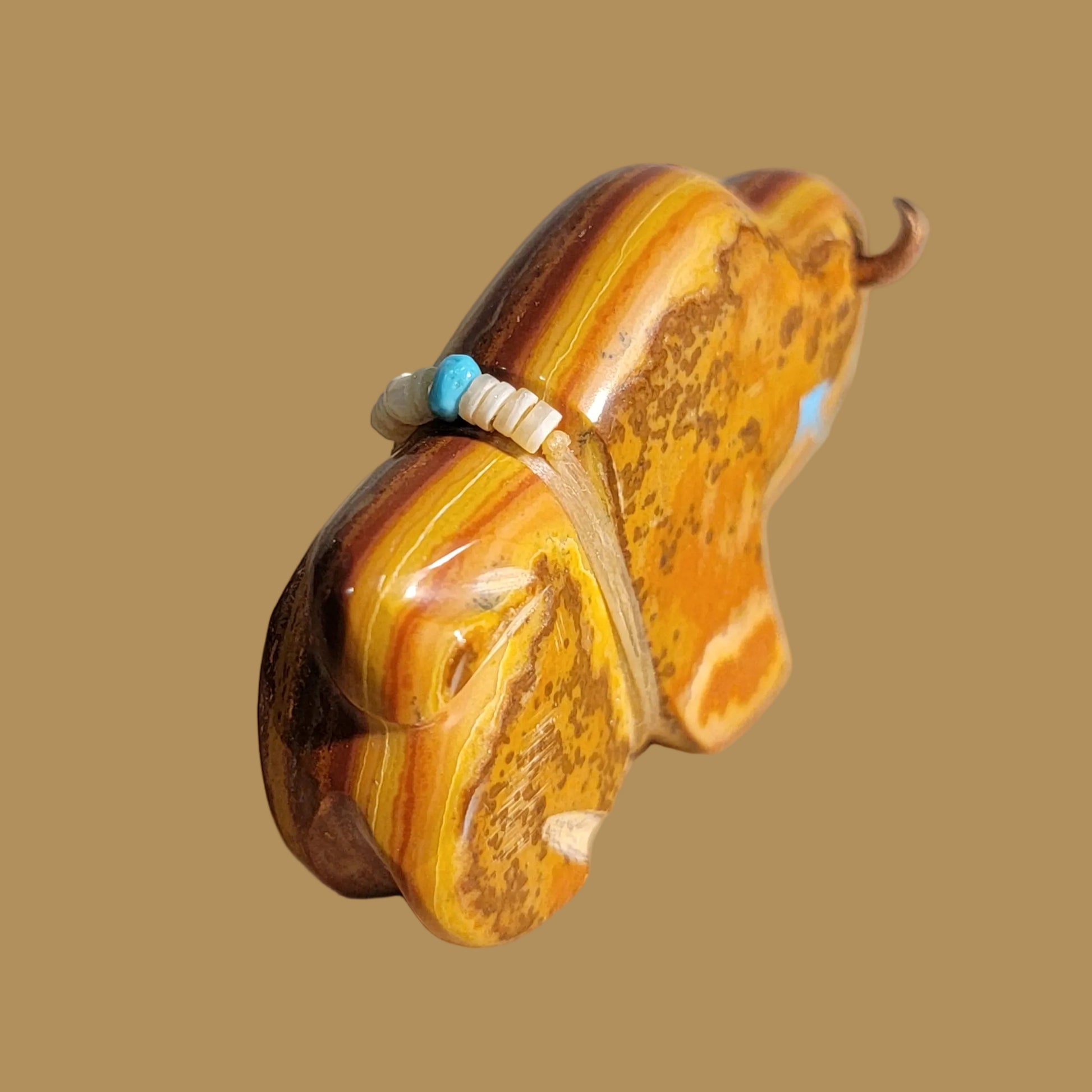 Navajo Onyx Bison w/ Copper Horns Zuni Fetish