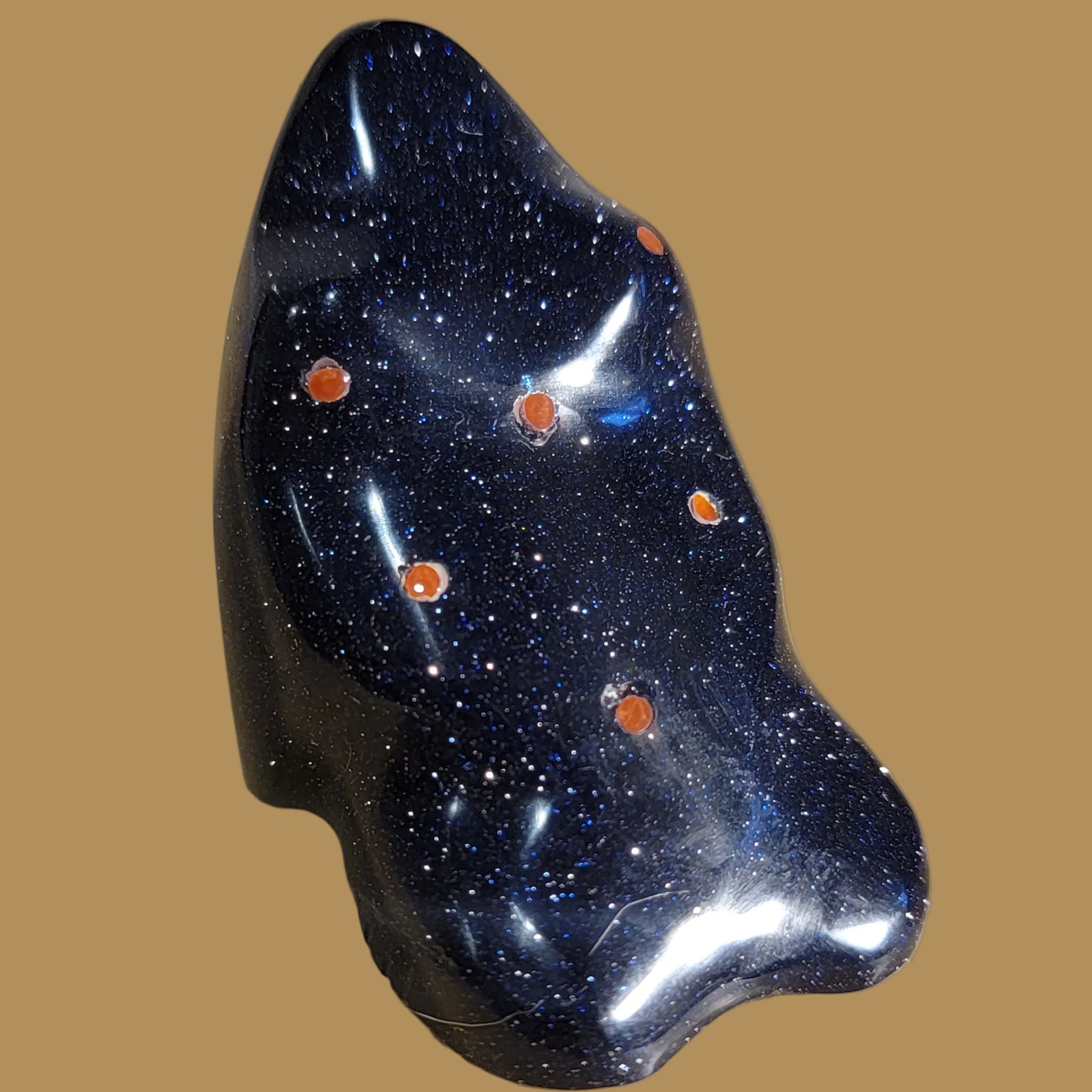 Blue Goldstone Frog w/ Coral Appointments Zuni Fetish