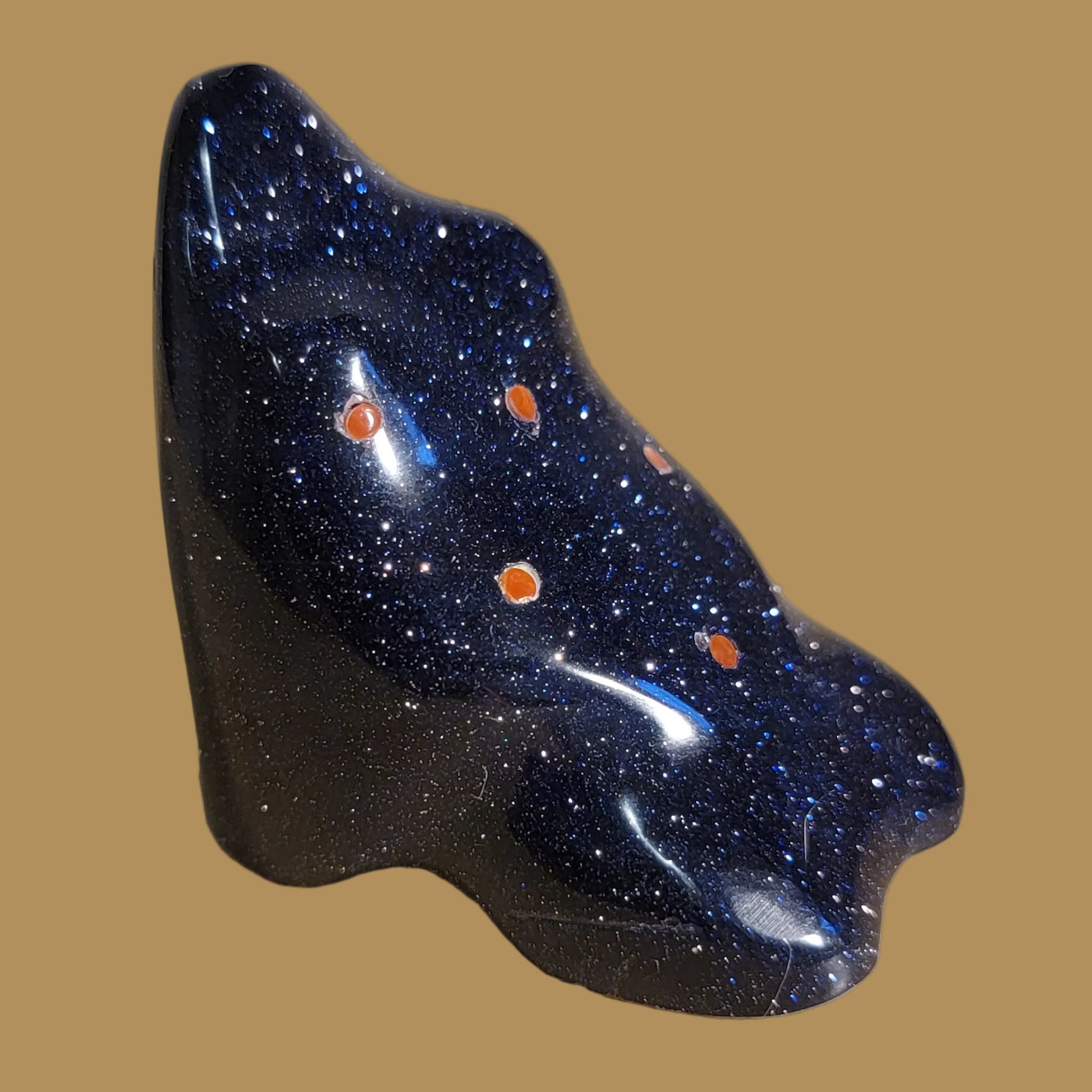 Blue Goldstone Frog w/ Coral Appointments Zuni Fetish