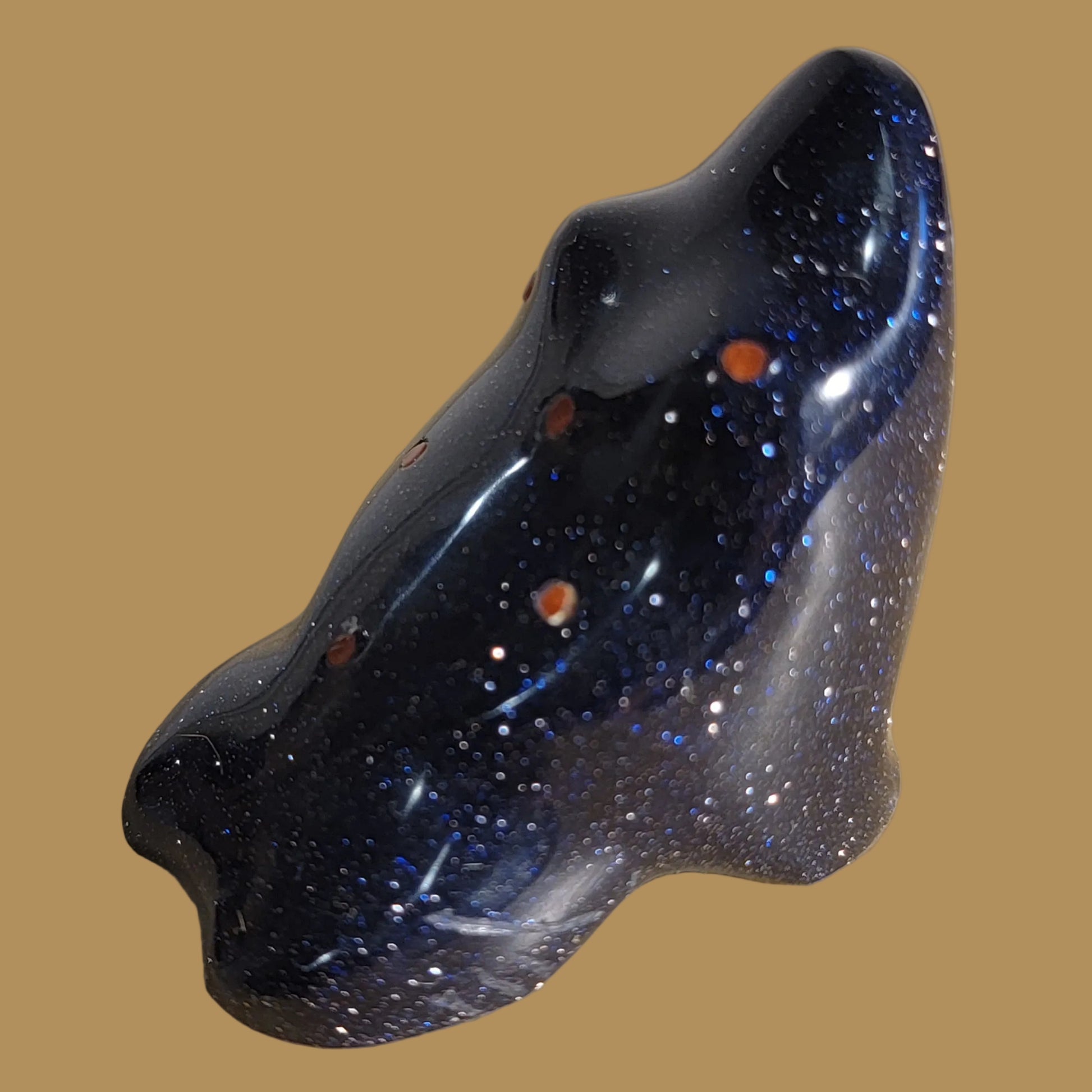 Blue Goldstone Frog w/ Coral Appointments Zuni Fetish