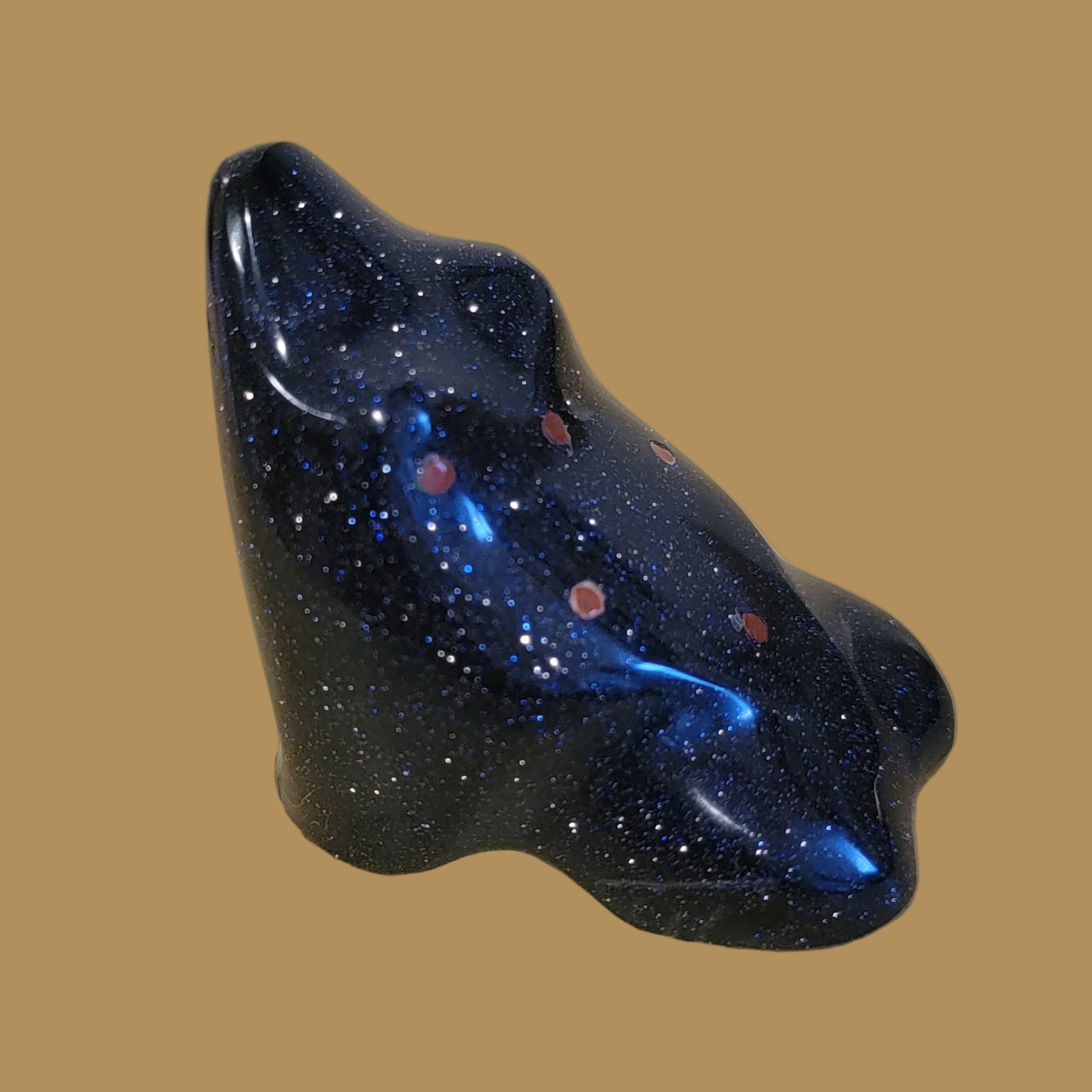 Blue Goldstone Frog w/ Coral Appointments Zuni Fetish