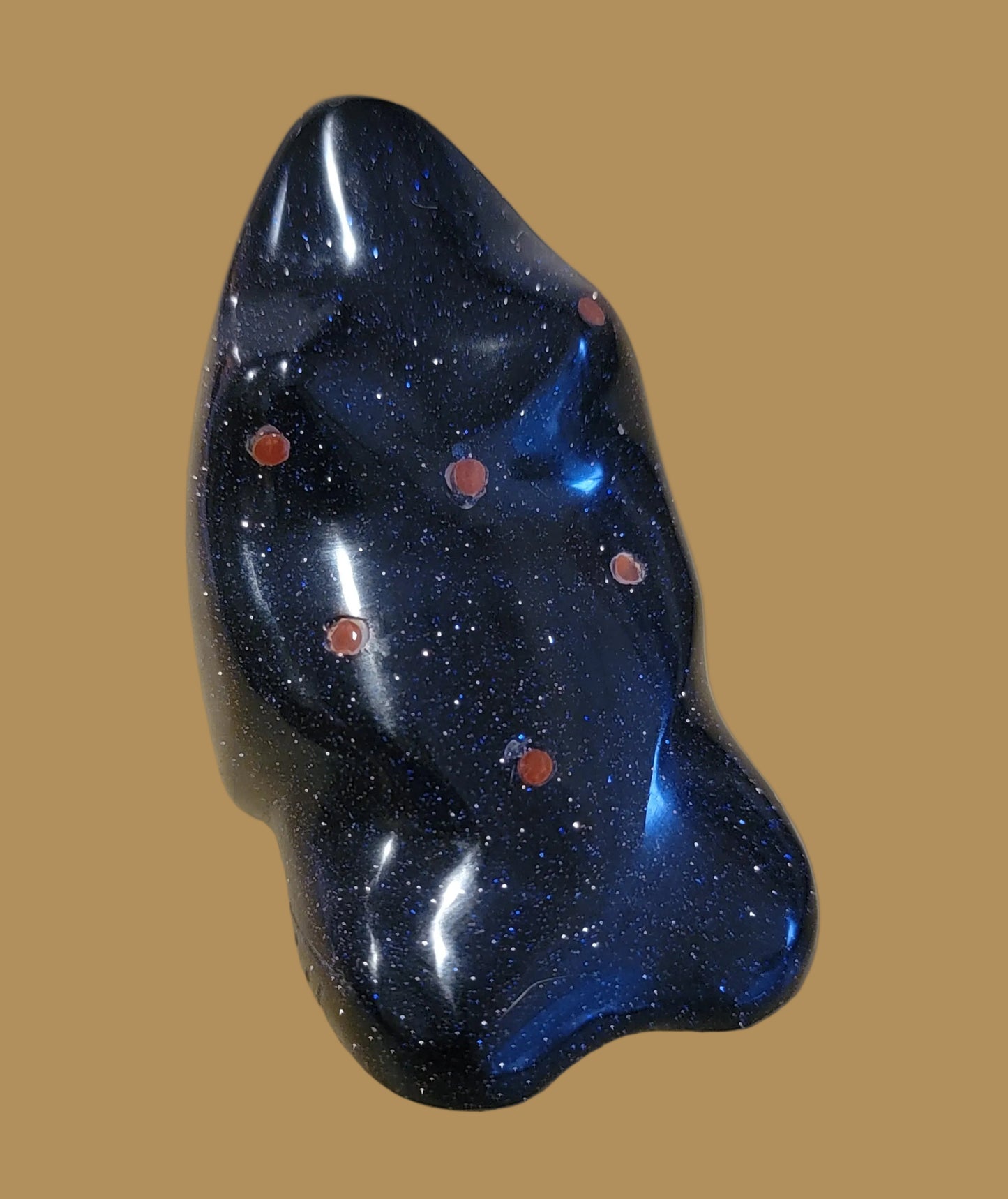 Blue Goldstone Frog w/ Coral Appointments Zuni Fetish