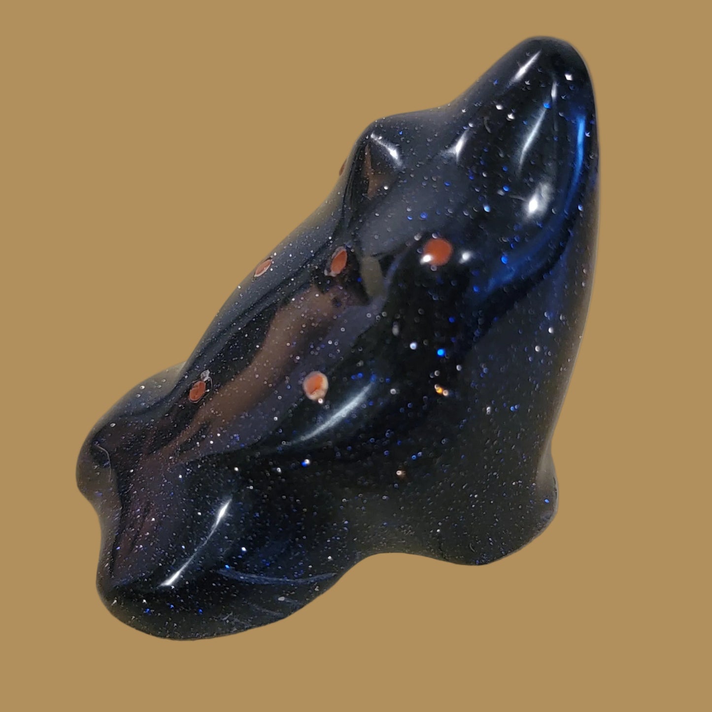 Blue Goldstone Frog w/ Coral Appointments Zuni Fetish