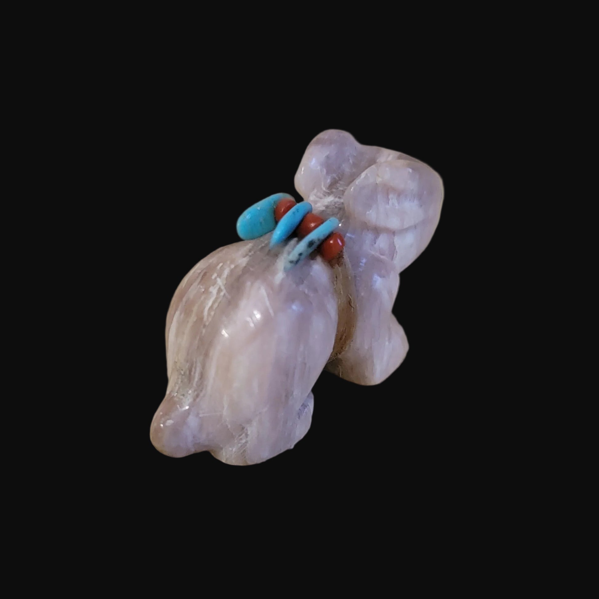 Old Rose Onyx Bunny Rabbit w/ Coral Pack Zuni Fetish