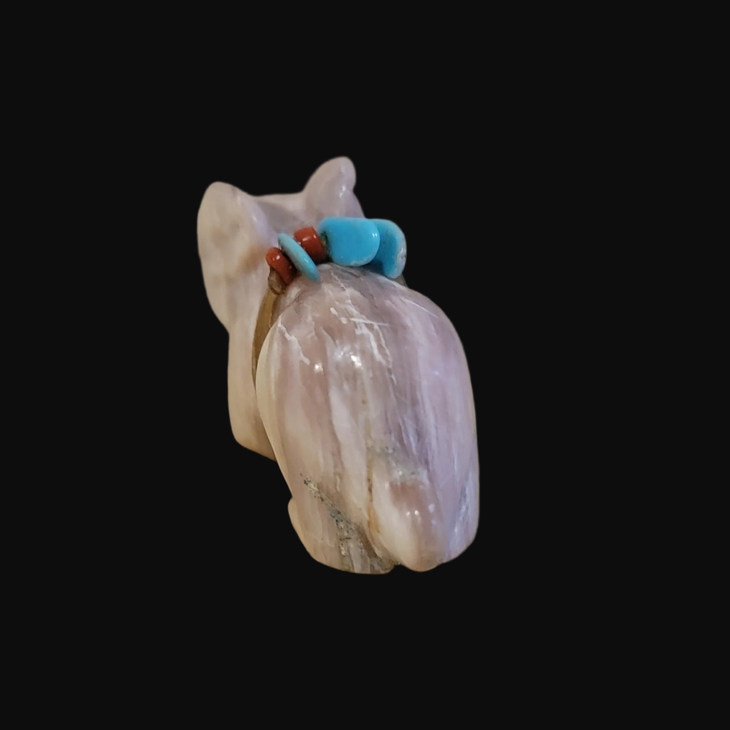 Old Rose Onyx Bunny Rabbit w/ Coral Pack Zuni Fetish