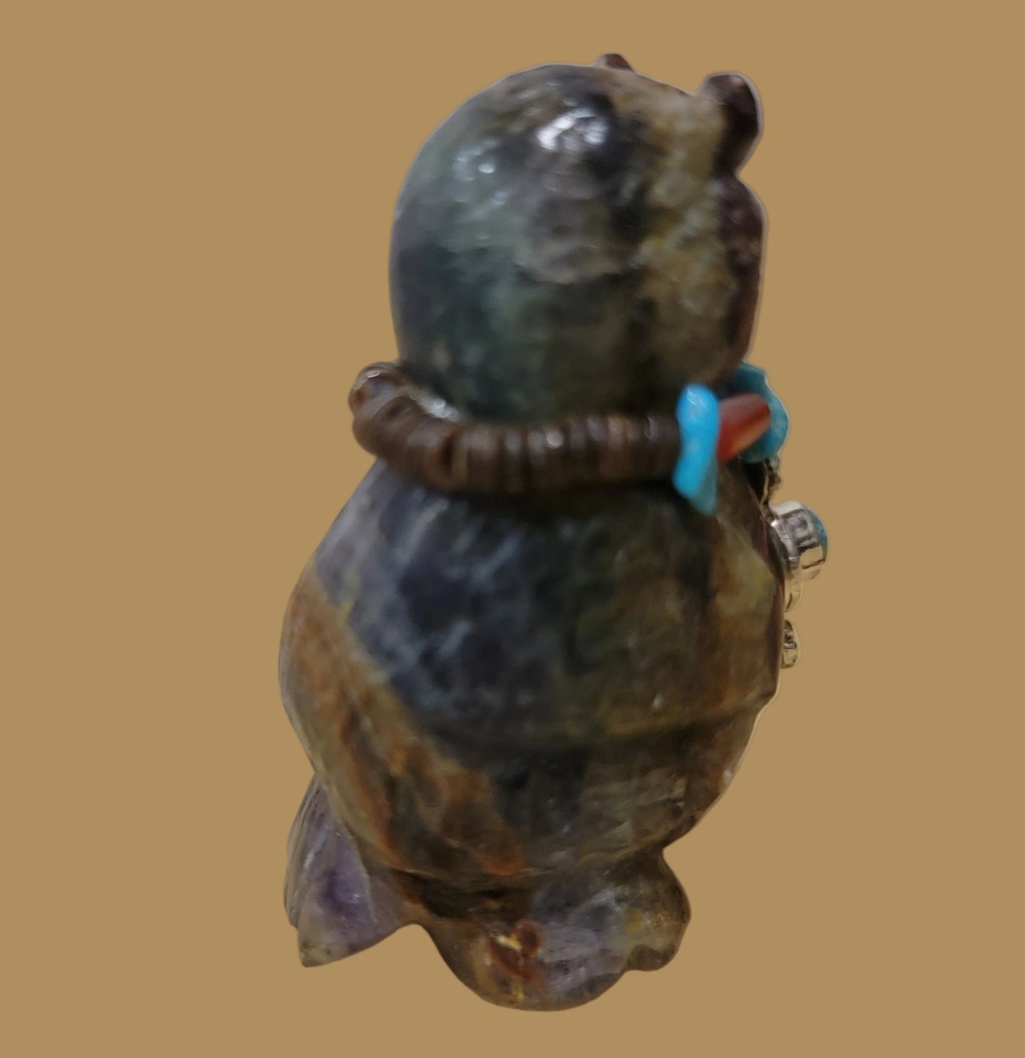 Cutie Hooty Fluorite Owl w/Bling Zuni Fetish