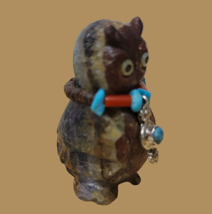 Cutie Hooty Fluorite Owl w/Bling Zuni Fetish
