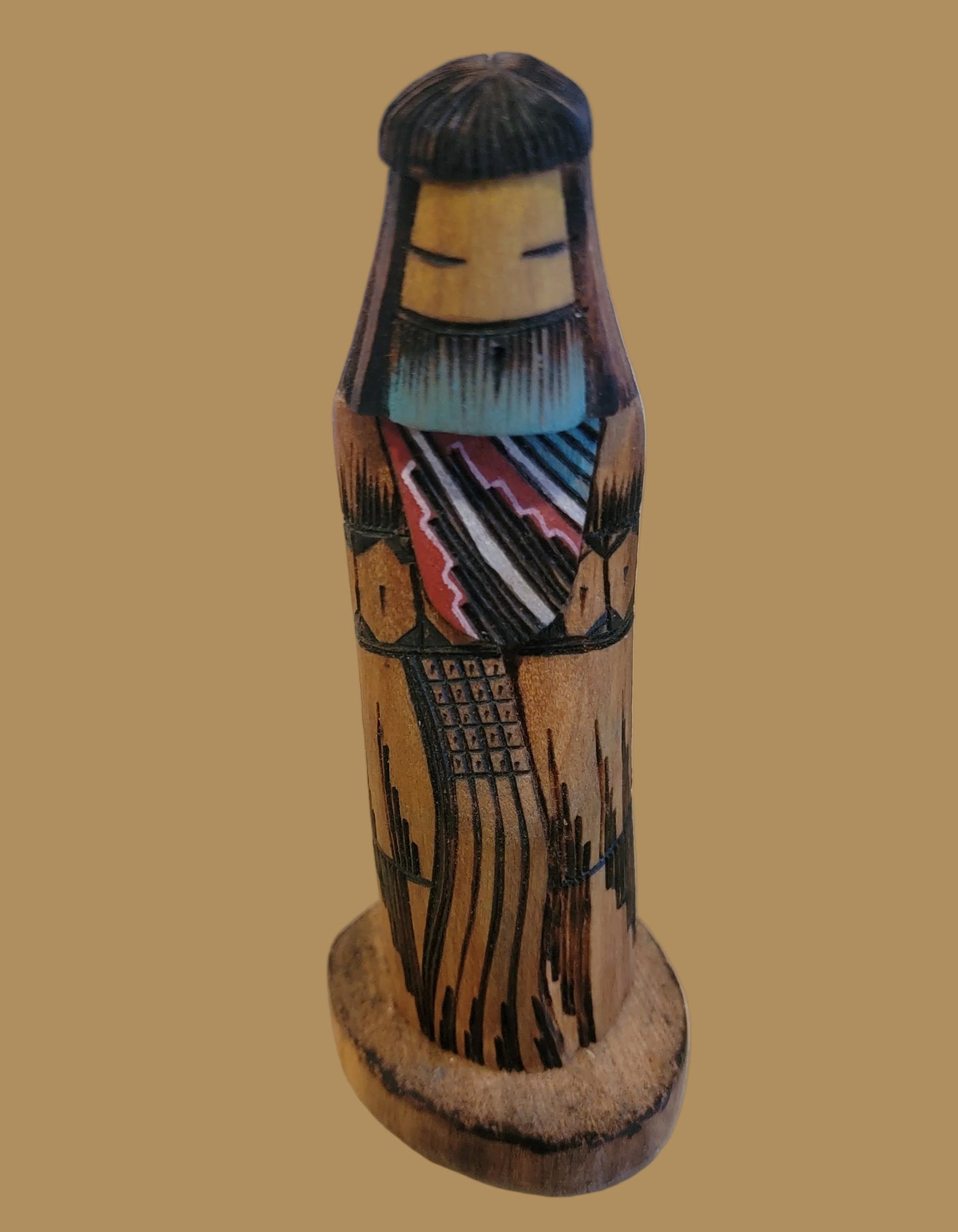 Long Haired Woodburned Navajo Butterfly Kachina