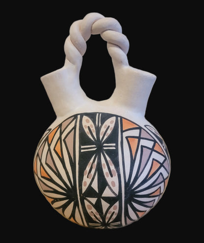Acoma Traditional Twisted Handle Pueblo Pottery Wedding Vase