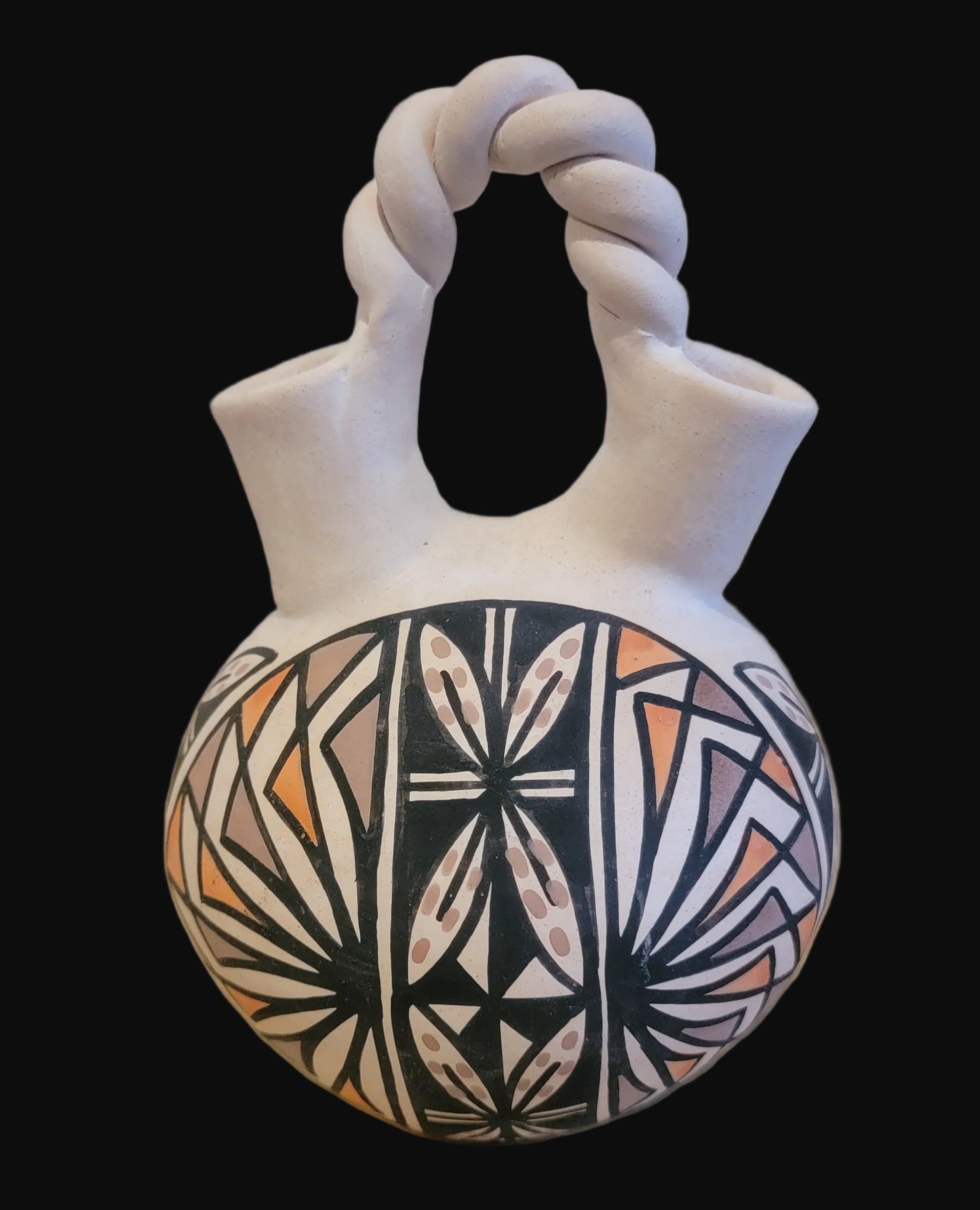 Acoma Traditional Twisted Handle Pueblo Pottery Wedding Vase