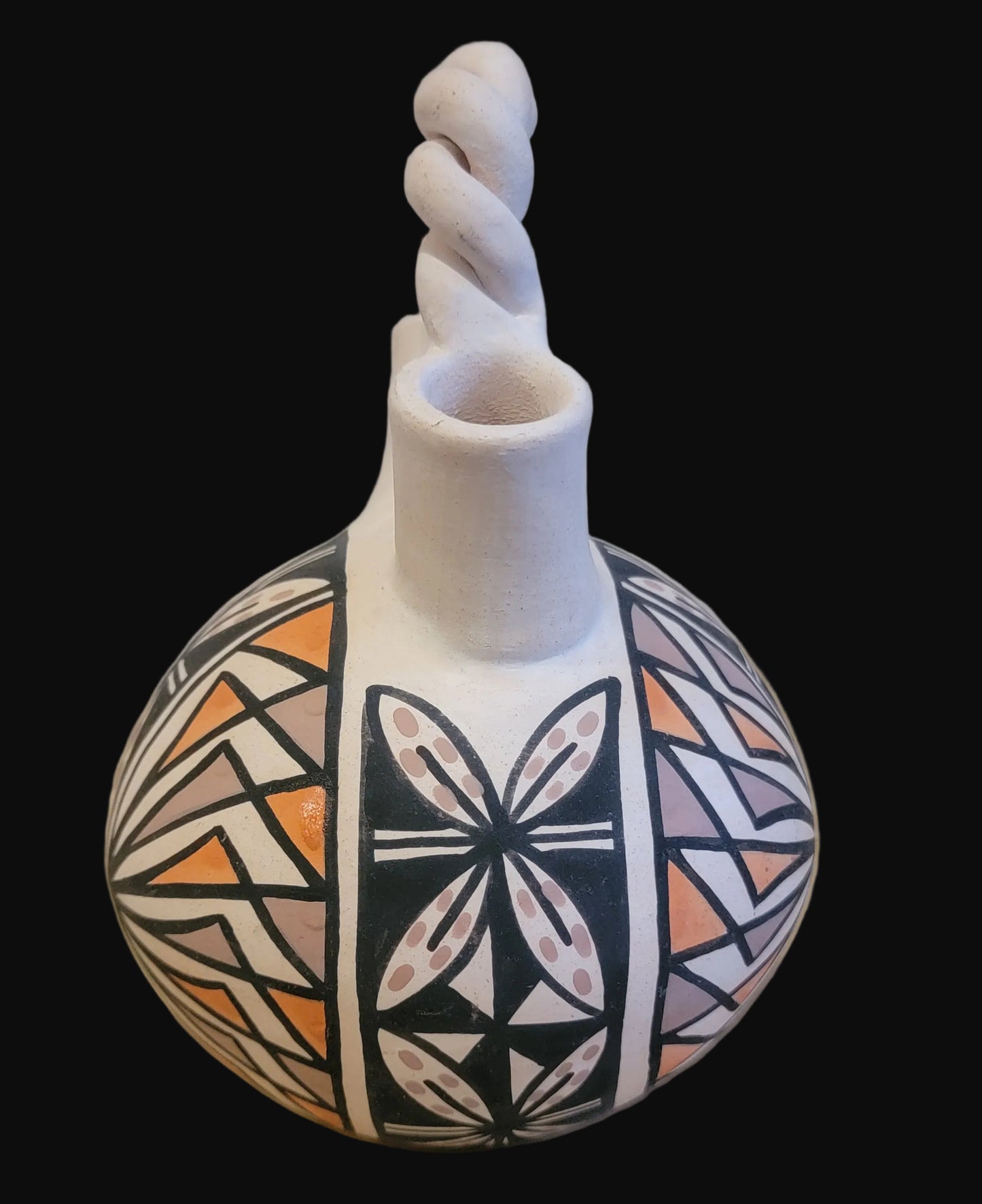 Acoma Traditional Twisted Handle Pueblo Pottery Wedding Vase